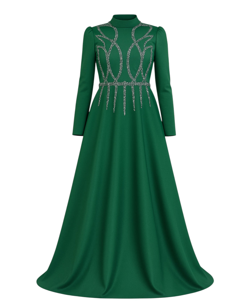 Satinkleid Maxikleid in Satinoptik mit Schmucksteinbesatz - Modest Fashion Abiye