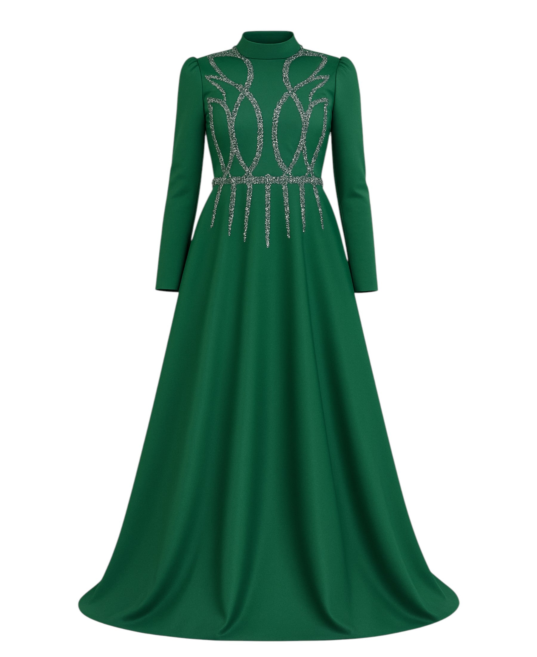 Satinkleid Maxikleid in Satinoptik mit Schmucksteinbesatz - Modest Fashion Abiye