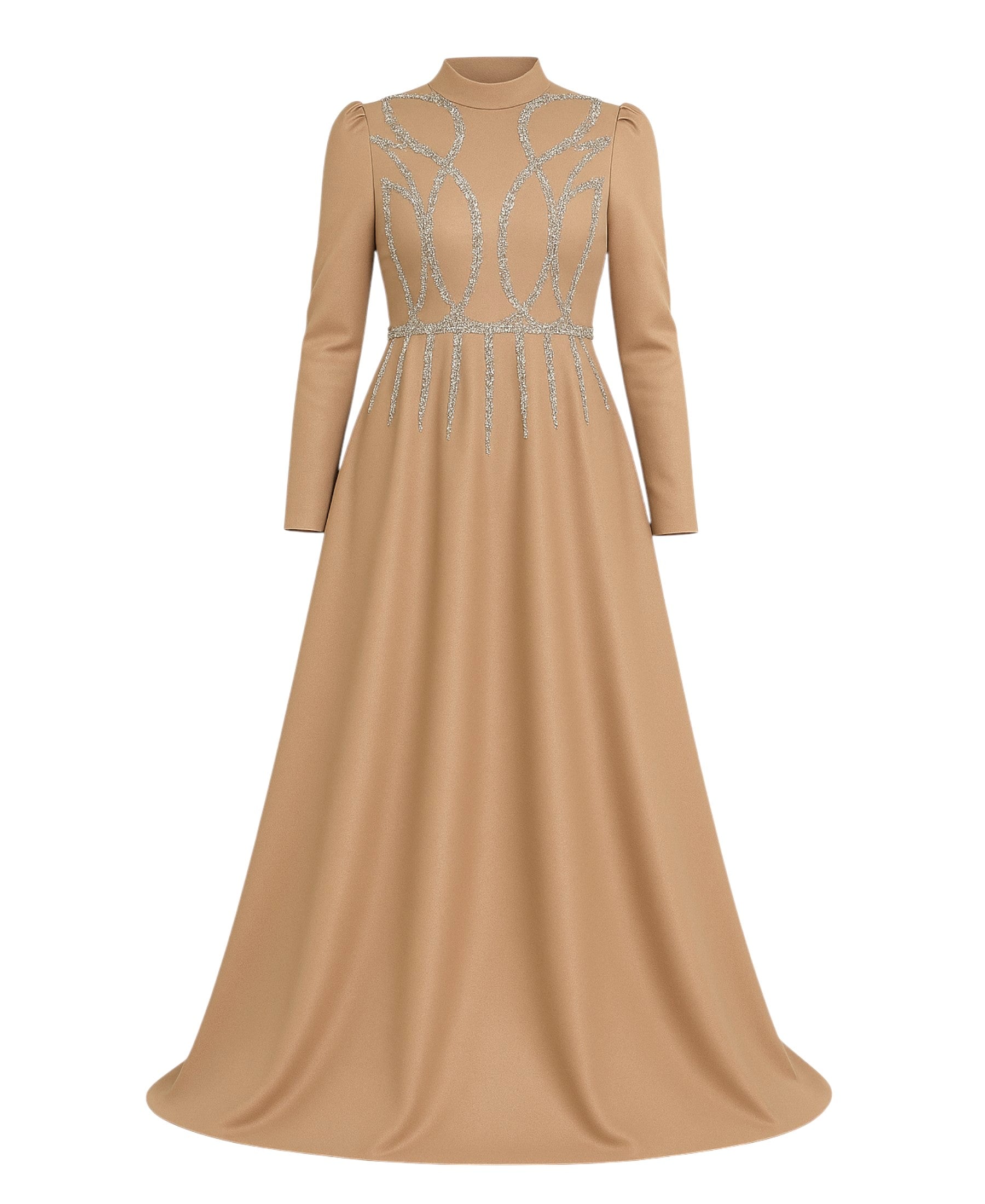 Satinkleid Maxikleid in Satinoptik mit Schmucksteinbesatz - Modest Fashion Abiye