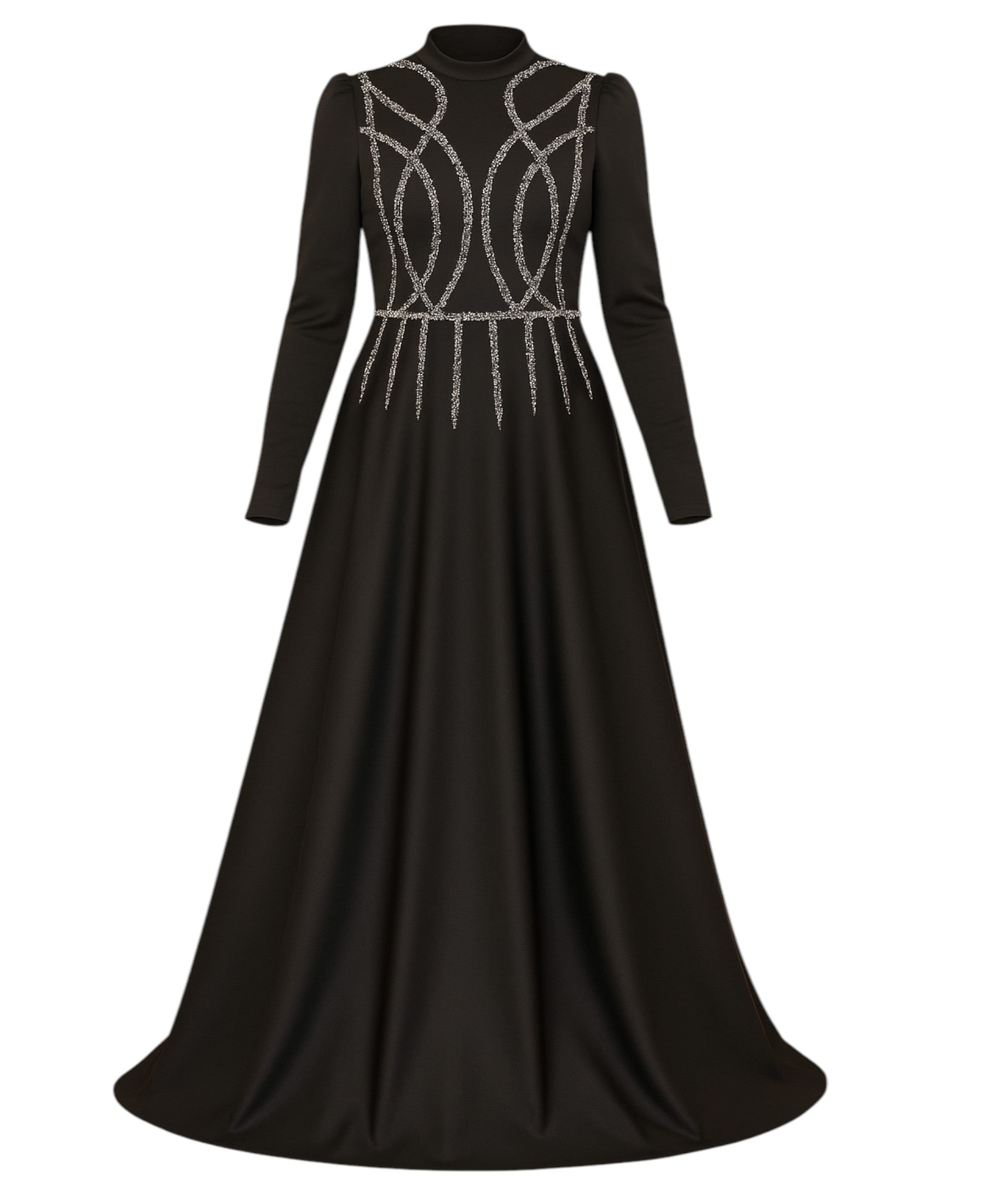 Satinkleid Maxikleid in Satinoptik mit Schmucksteinbesatz - Modest Fashion Abiye