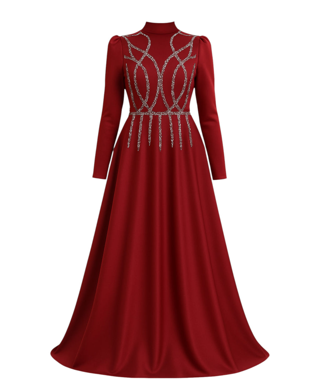 Satinkleid Maxikleid in Satinoptik mit Schmucksteinbesatz - Modest Fashion Abiye