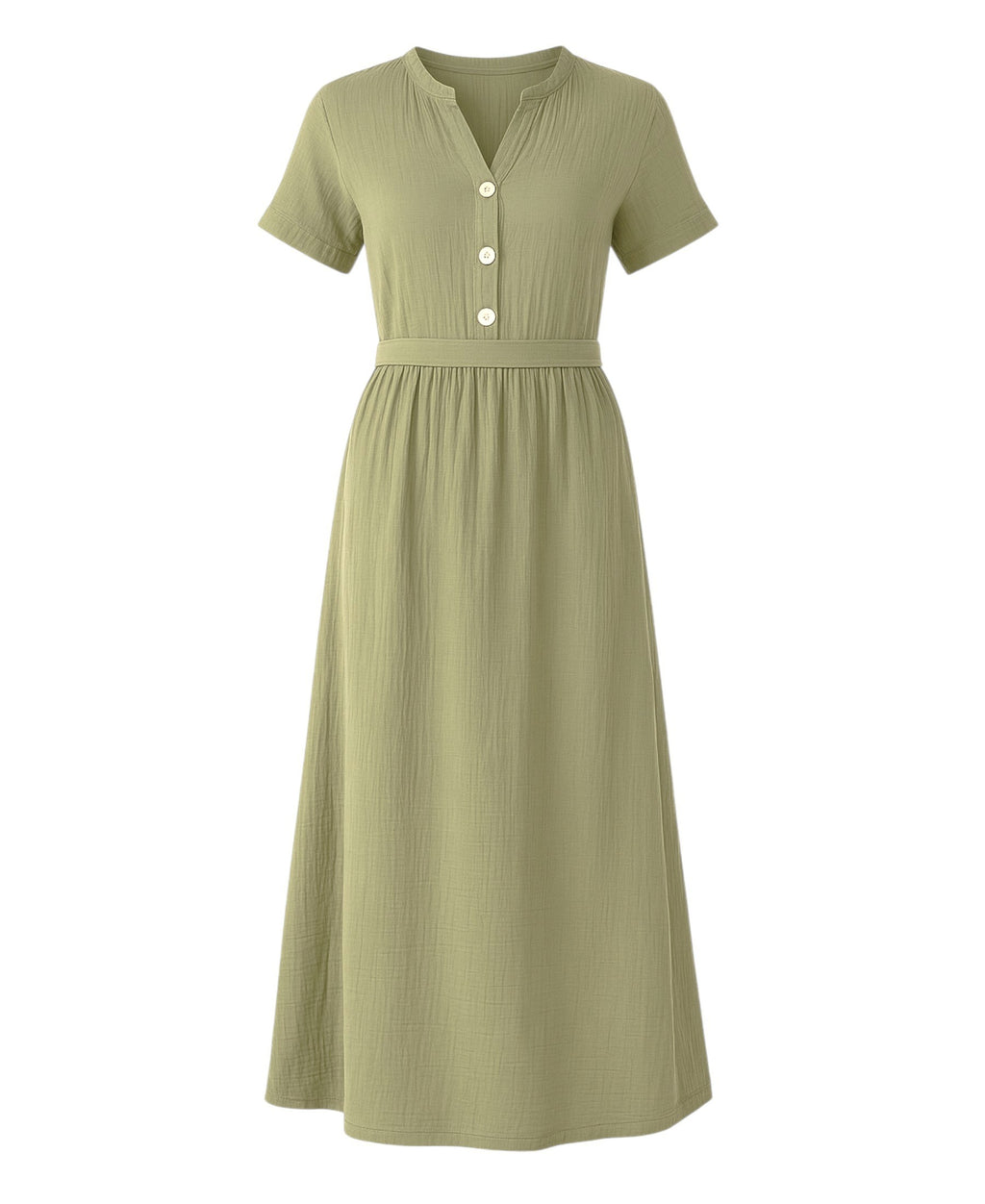 Sommerkleid Musselin Boho Kleid mit Knopfleiste & Taillenband, Freizeitkleid