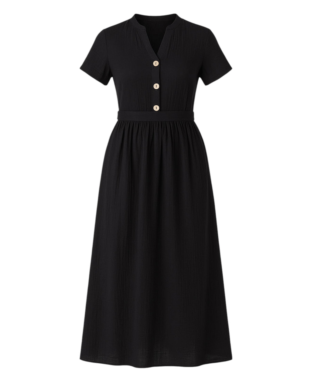 Sommerkleid Musselin Boho Kleid mit Knopfleiste & Taillenband, Freizeitkleid