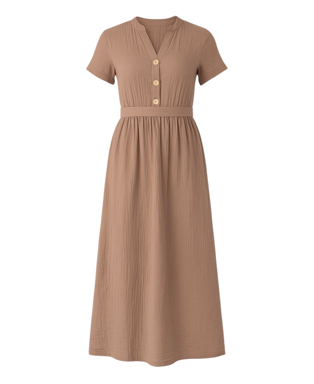 Sommerkleid Musselin Boho Kleid mit Knopfleiste & Taillenband, Freizeitkleid