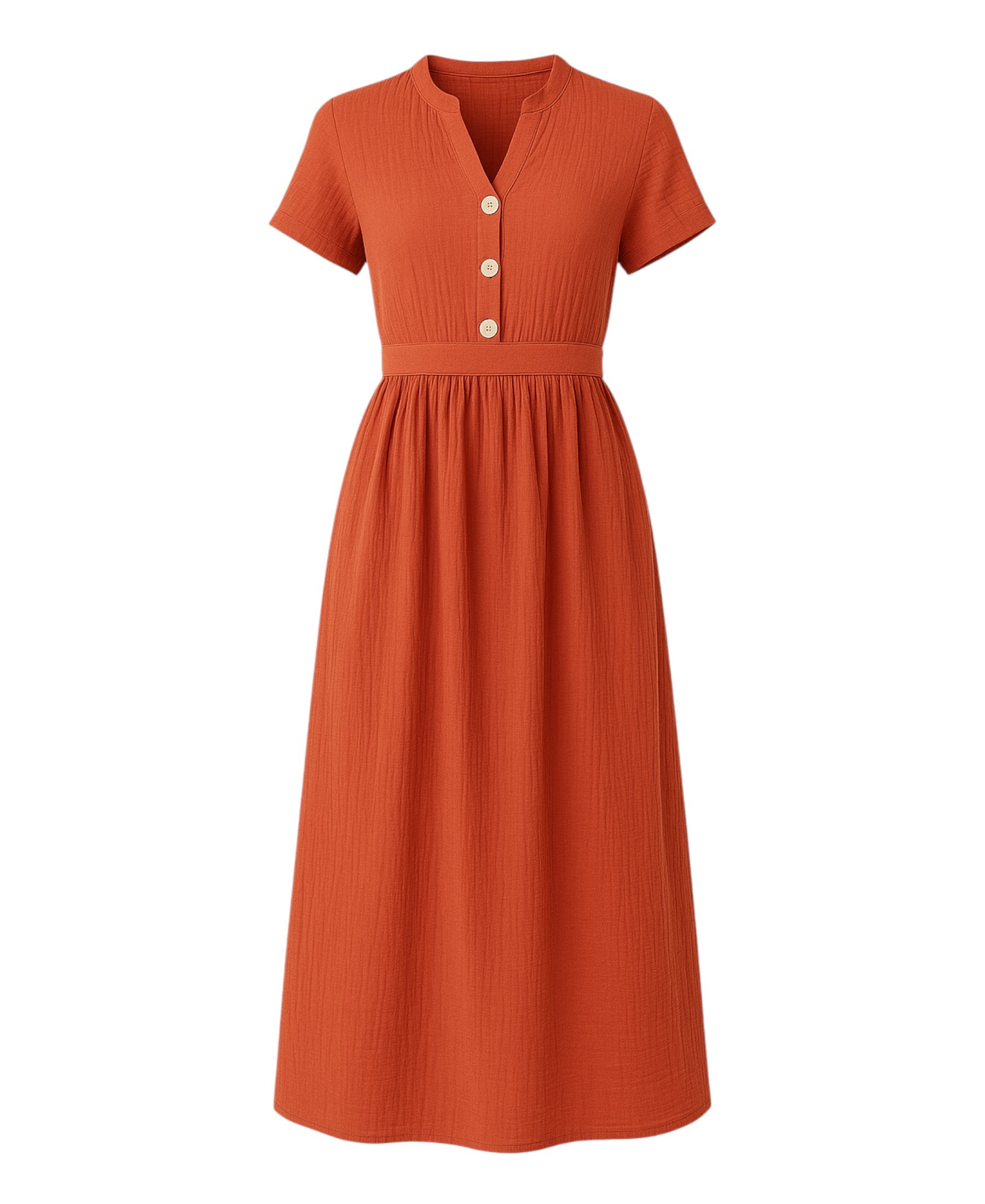 Sommerkleid Musselin Boho Kleid mit Knopfleiste & Taillenband, Freizeitkleid