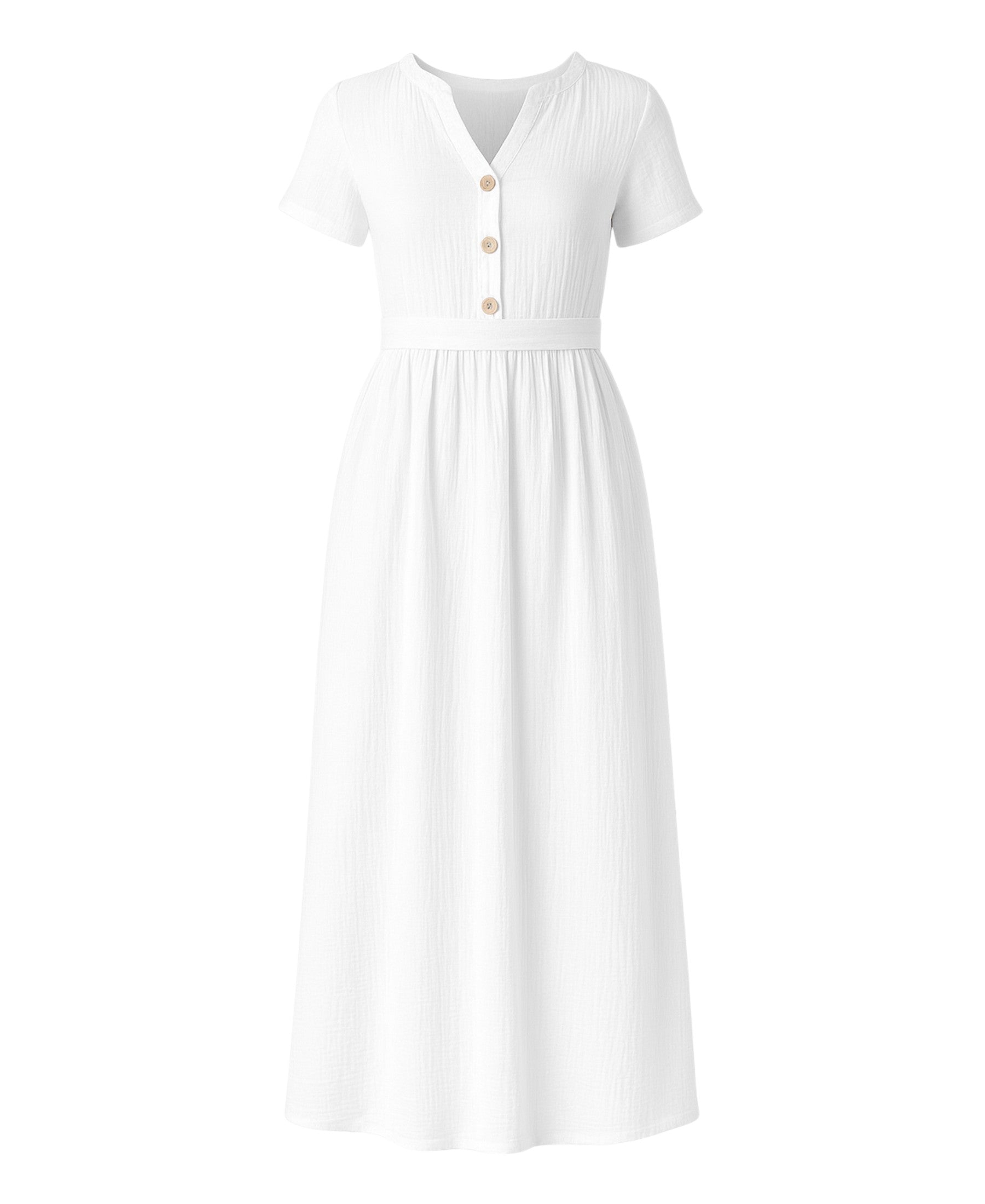 Sommerkleid Musselin Boho Kleid mit Knopfleiste & Taillenband, Freizeitkleid