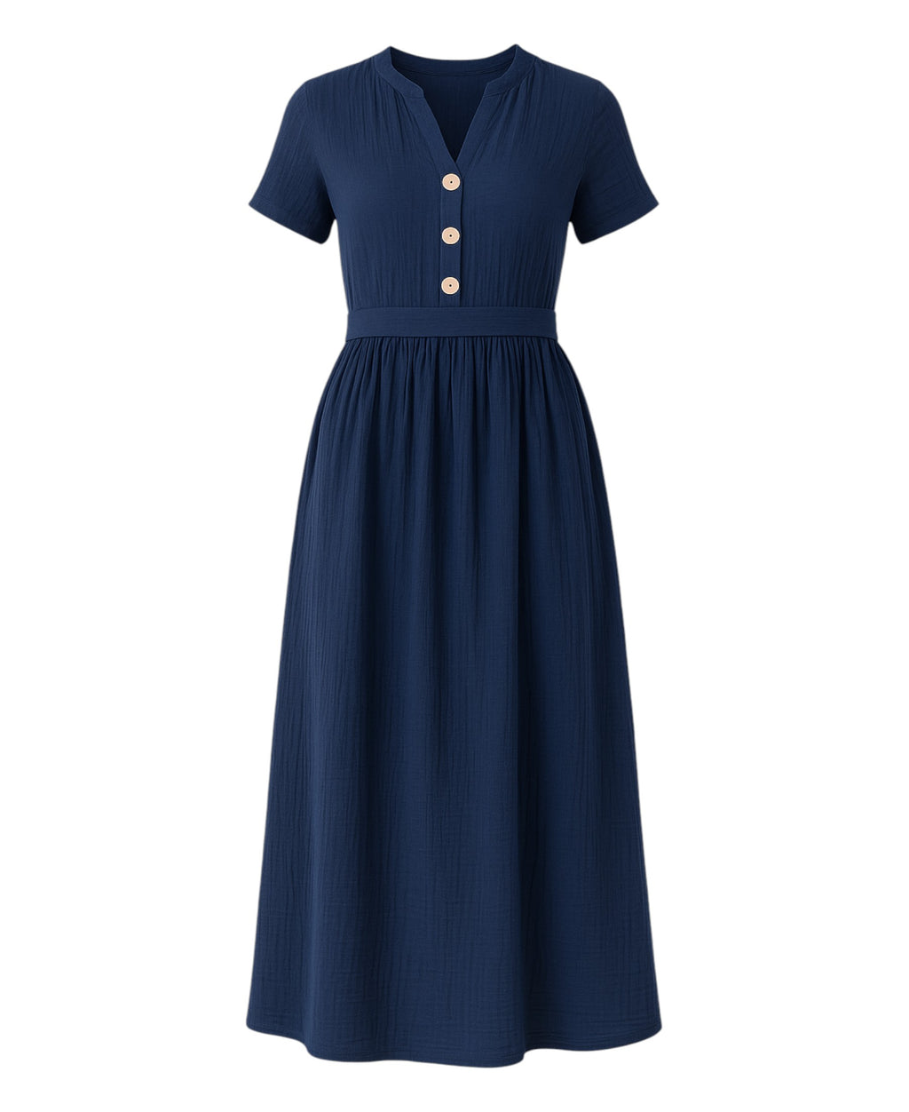 Sommerkleid Musselin Boho Kleid mit Knopfleiste & Taillenband, Freizeitkleid