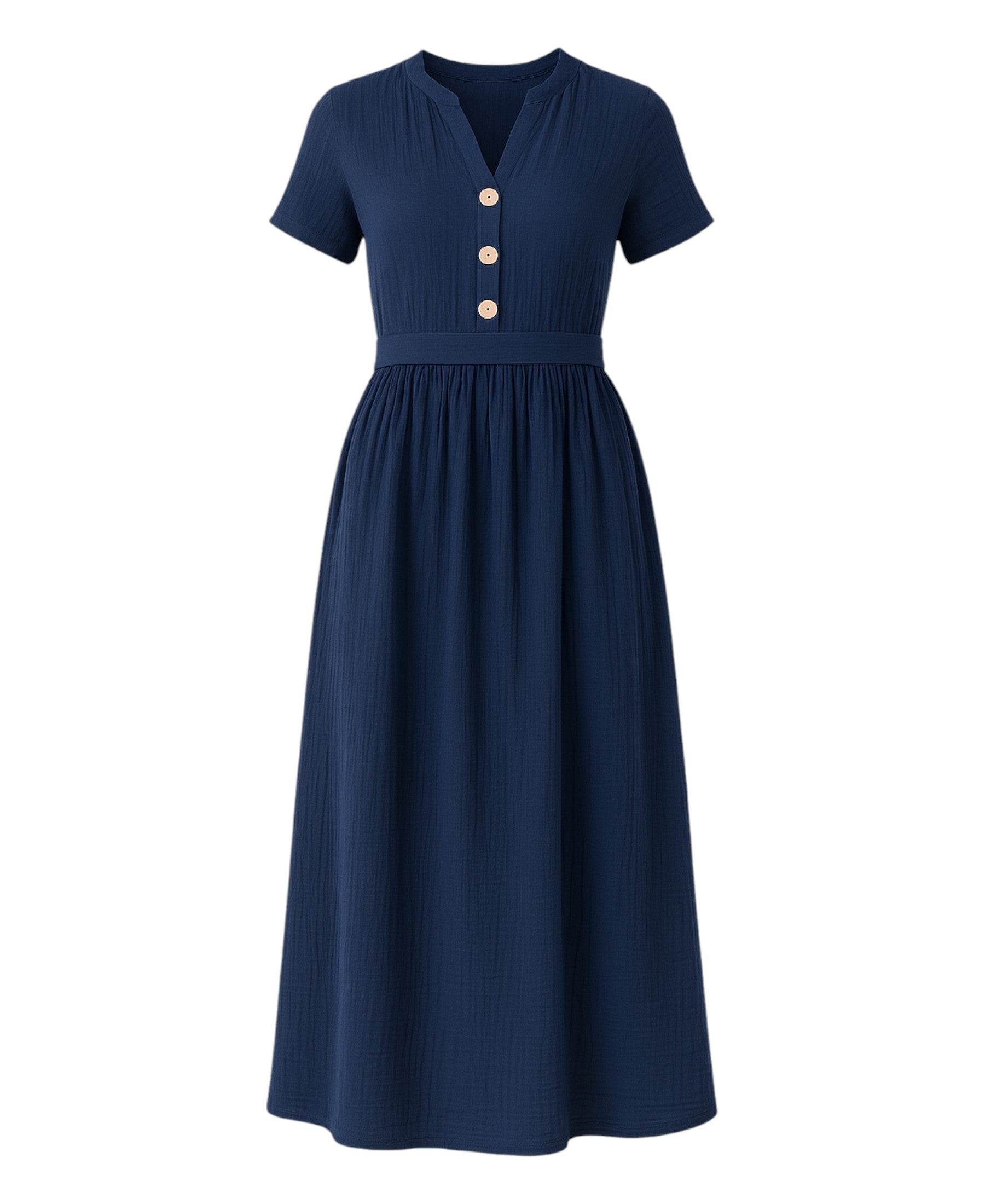 Sommerkleid Musselin Boho Kleid mit Knopfleiste & Taillenband, Freizeitkleid