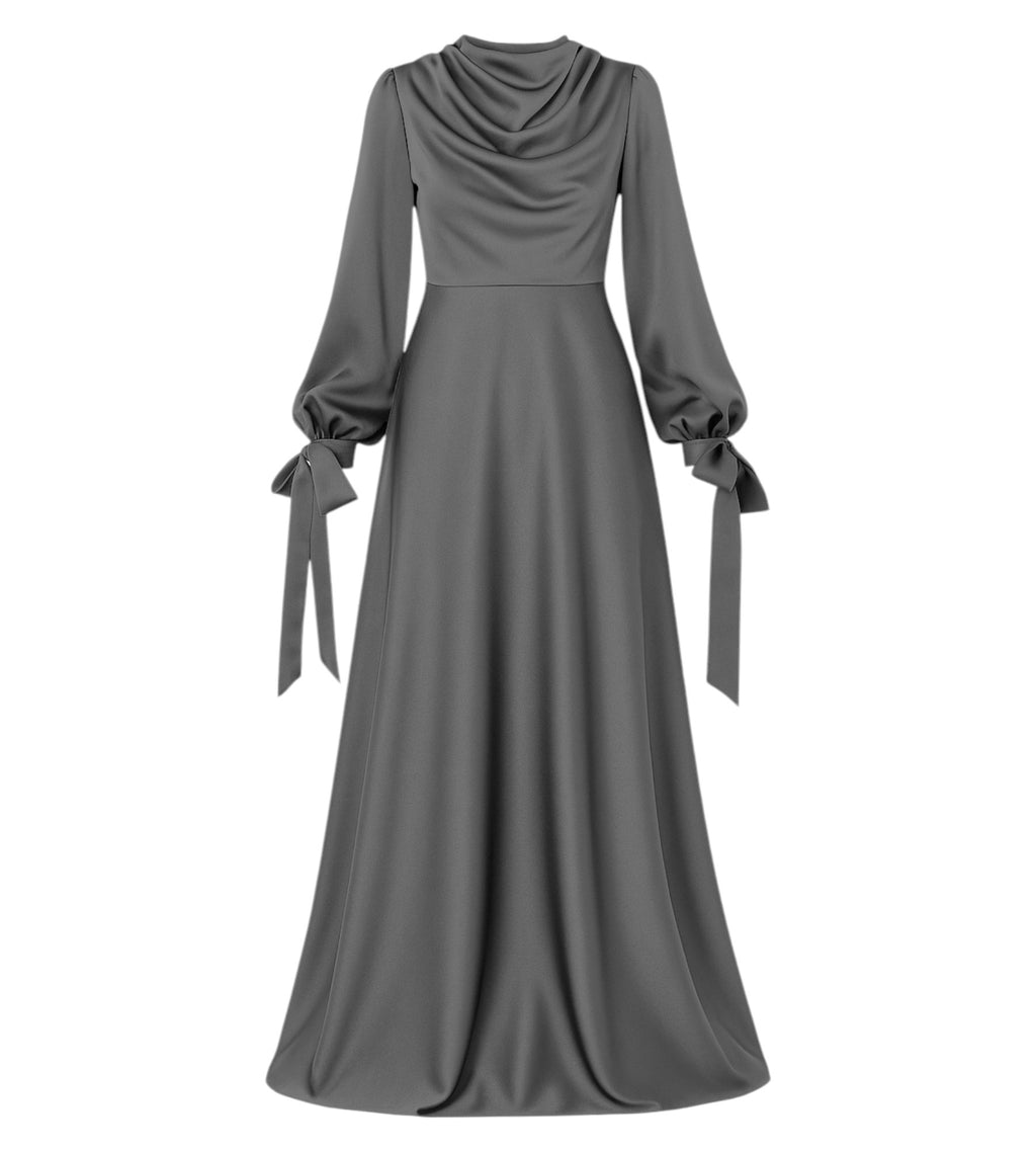 Abendkleid Elegantes Damen Kleid aus Satin - Langärmliges Maxikleid