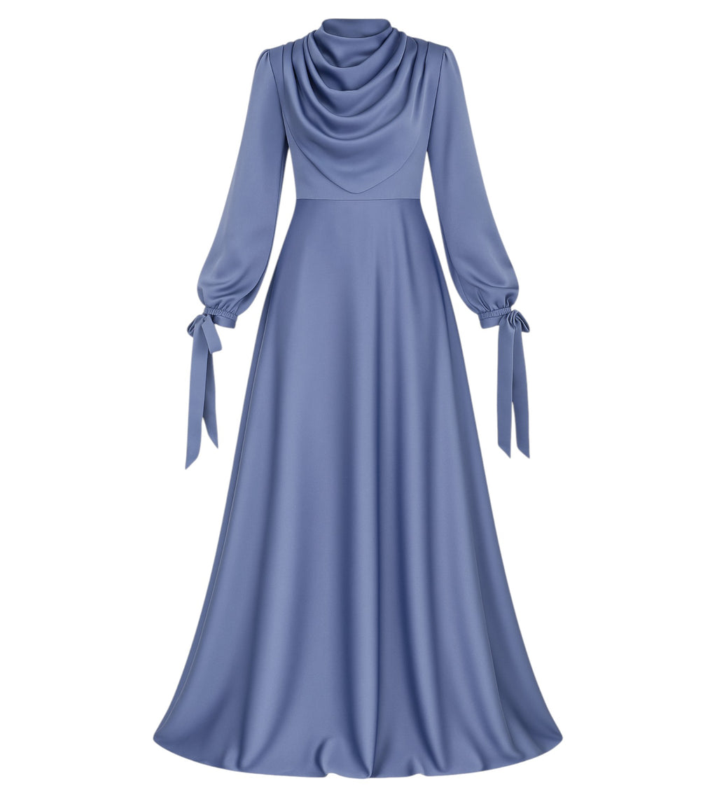 Abendkleid Elegantes Damen Kleid aus Satin - Langärmliges Maxikleid