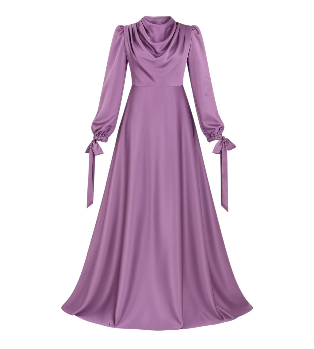 Abendkleid Elegantes Damen Kleid aus Satin - Langärmliges Maxikleid