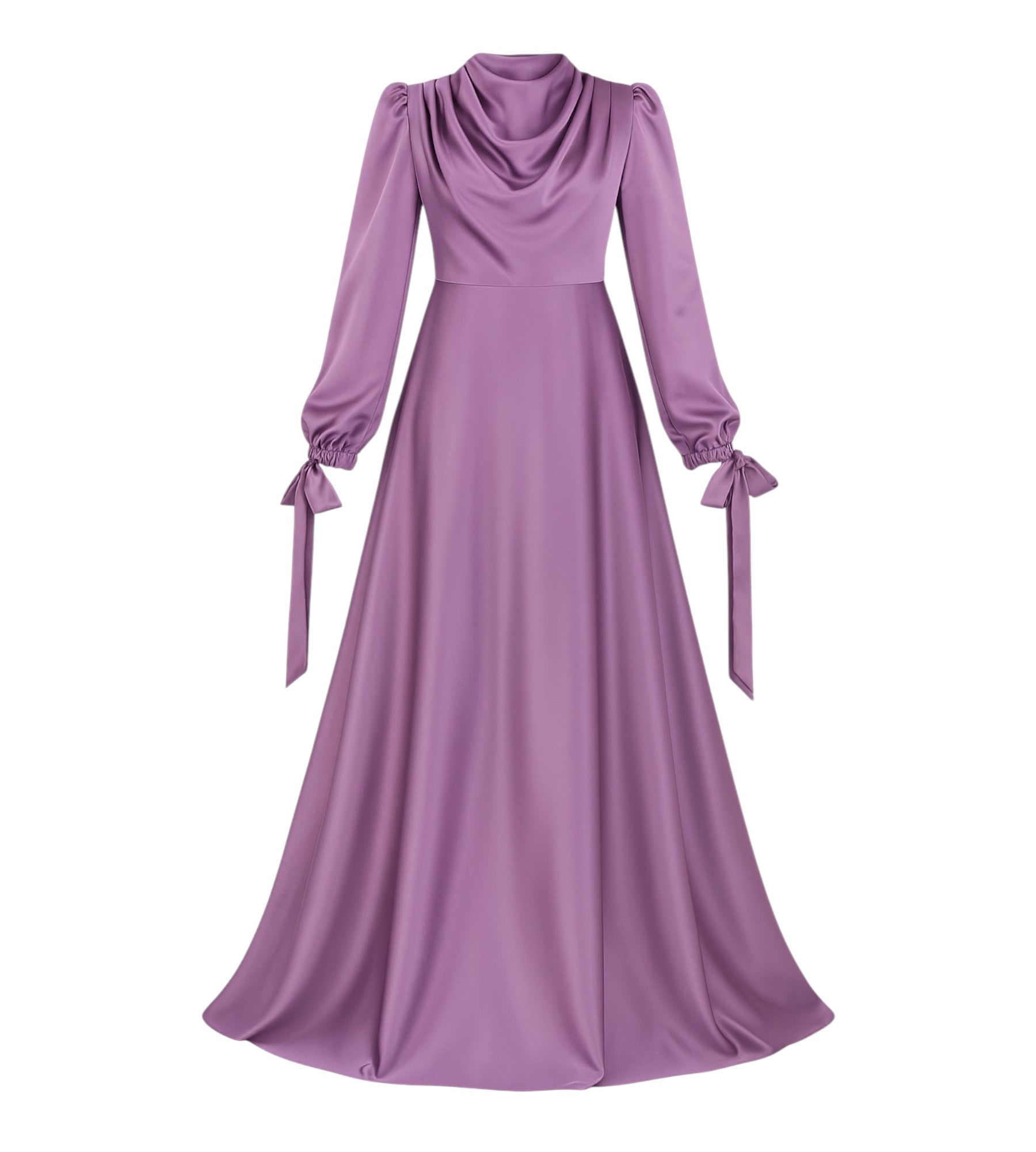 Abendkleid Elegantes Damen Kleid aus Satin - Langärmliges Maxikleid