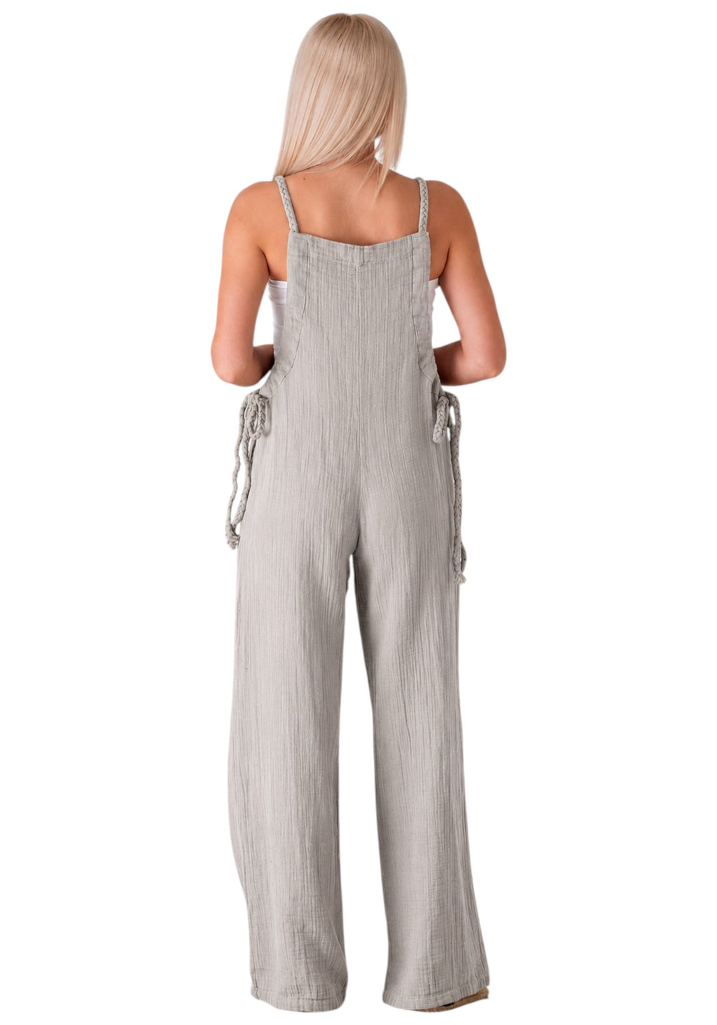 Overall Damen Jumpsuit Musselin mit Flechtträgern – locker & größenverstellbar