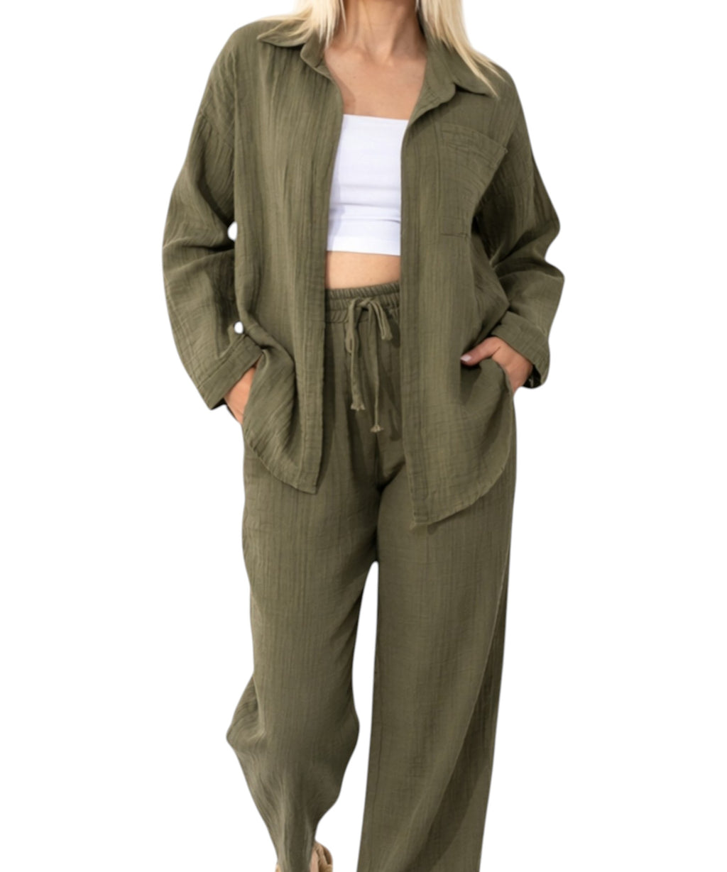 Hemdbluse Damen aus Musselin - Oversize Bluse Langarm mit Kragen