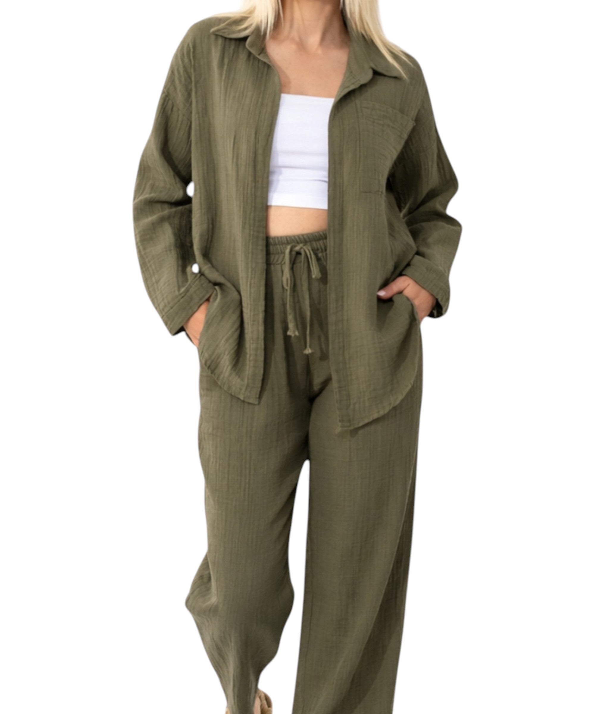 Hemdbluse Damen aus Musselin - Oversize Bluse Langarm mit Kragen