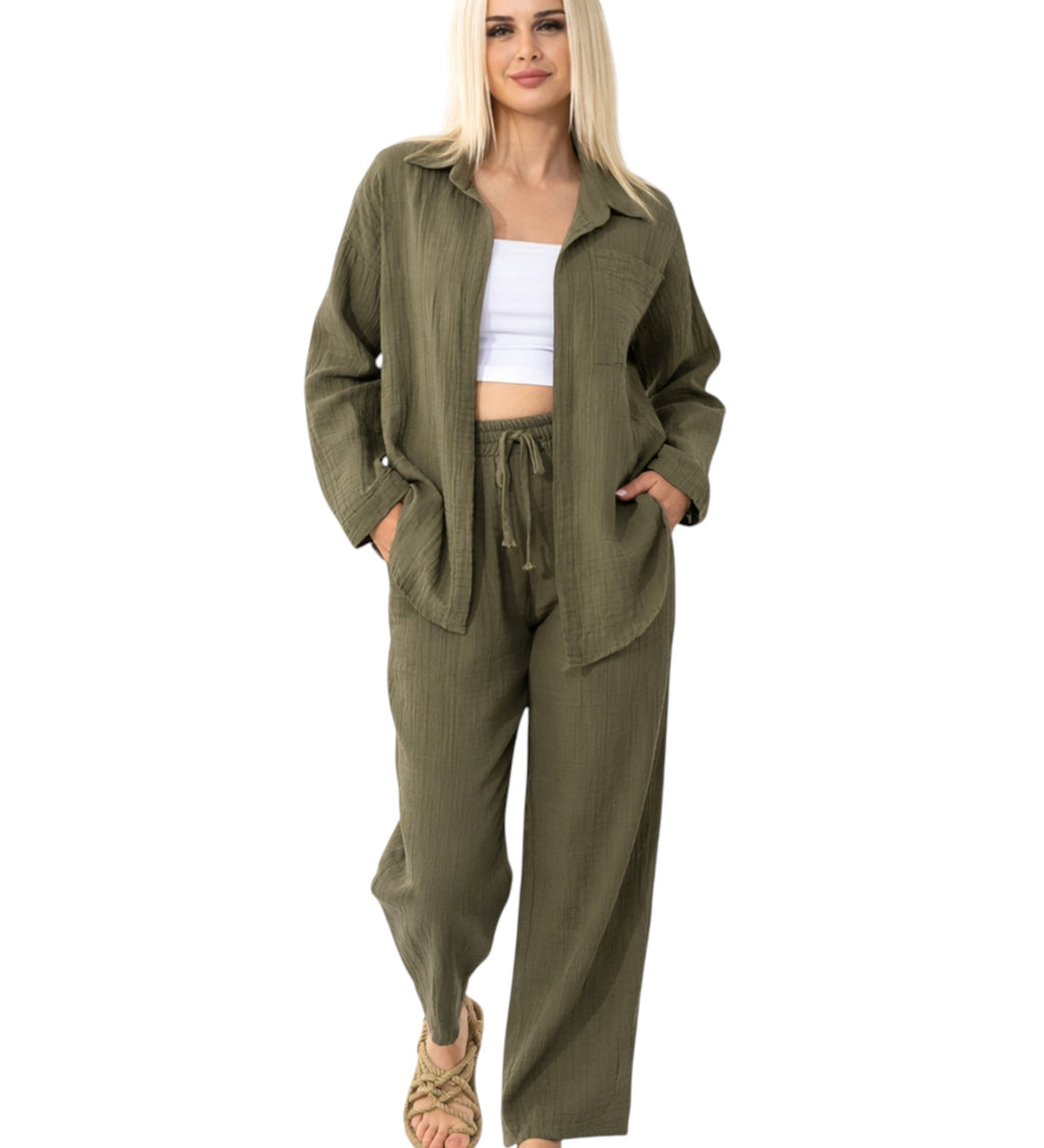 Hemdbluse Damen aus Musselin - Oversize Bluse Langarm mit Kragen