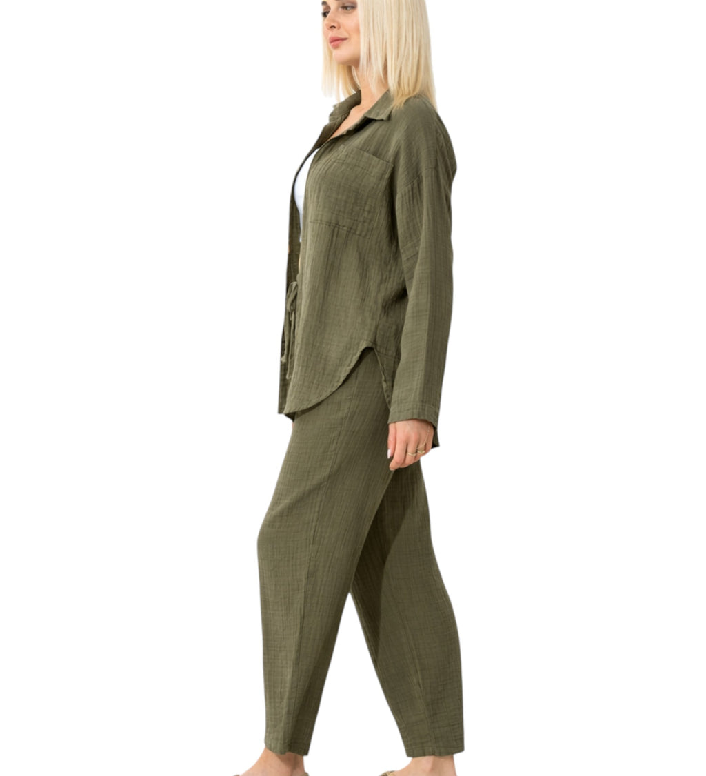 Hemdbluse Damen aus Musselin - Oversize Bluse Langarm mit Kragen