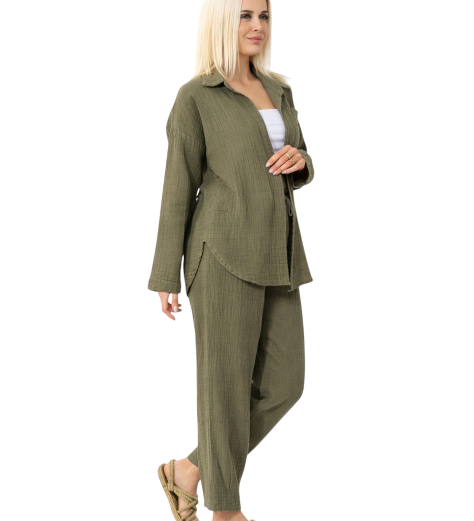 Hemdbluse Damen aus Musselin - Oversize Bluse Langarm mit Kragen