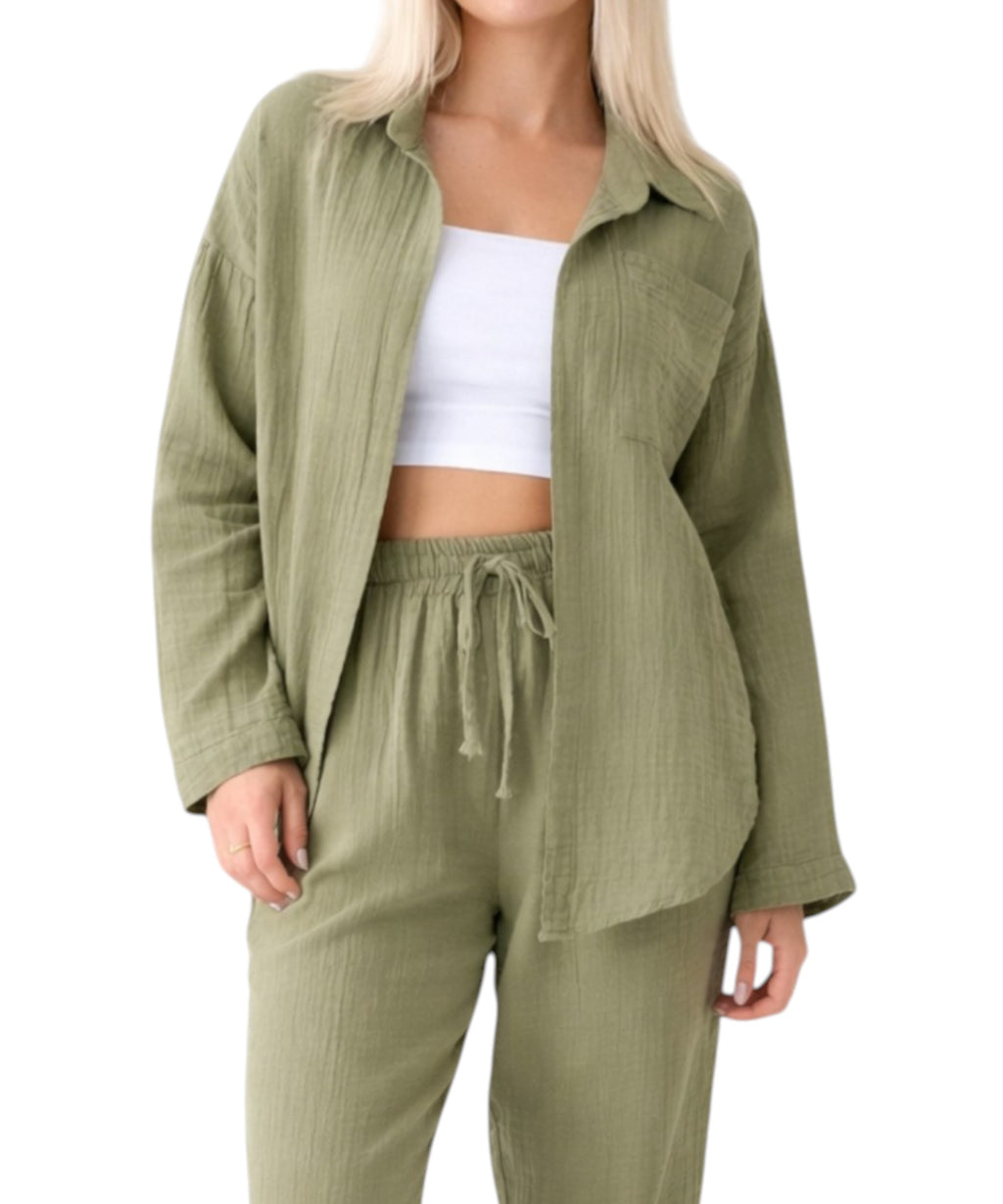 Hemdbluse Damen aus Musselin - Oversize Bluse Langarm mit Kragen