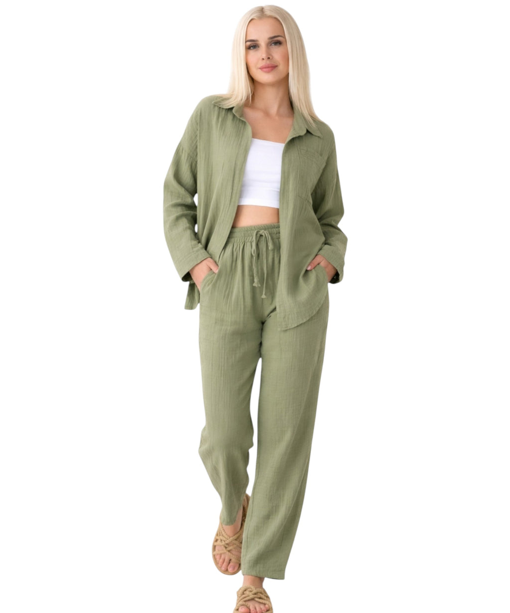 Hemdbluse Damen aus Musselin - Oversize Bluse Langarm mit Kragen
