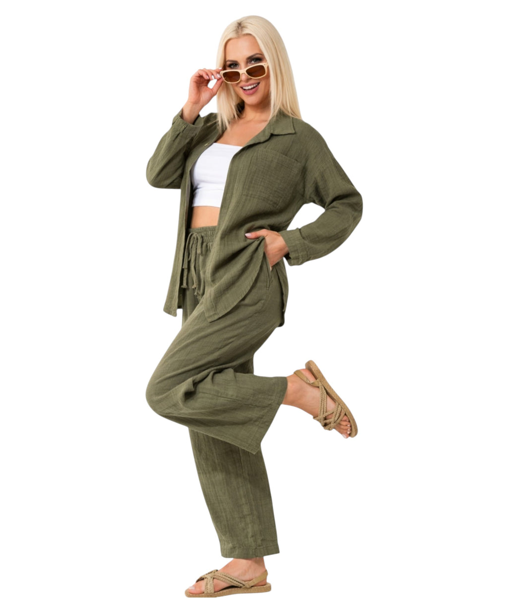 Hemdbluse Damen aus Musselin - Oversize Bluse Langarm mit Kragen