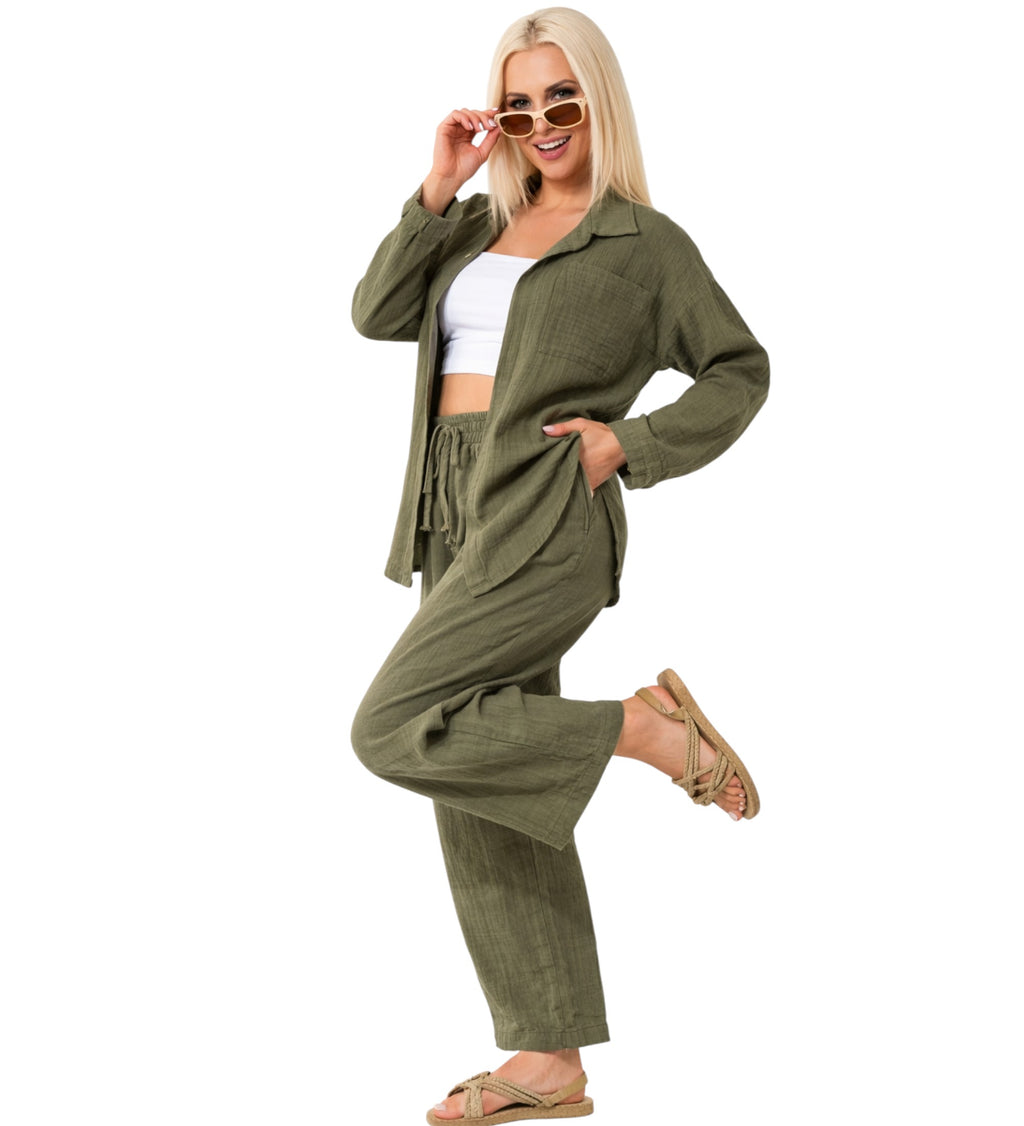 Hemdbluse Damen aus Musselin - Oversize Bluse Langarm mit Kragen