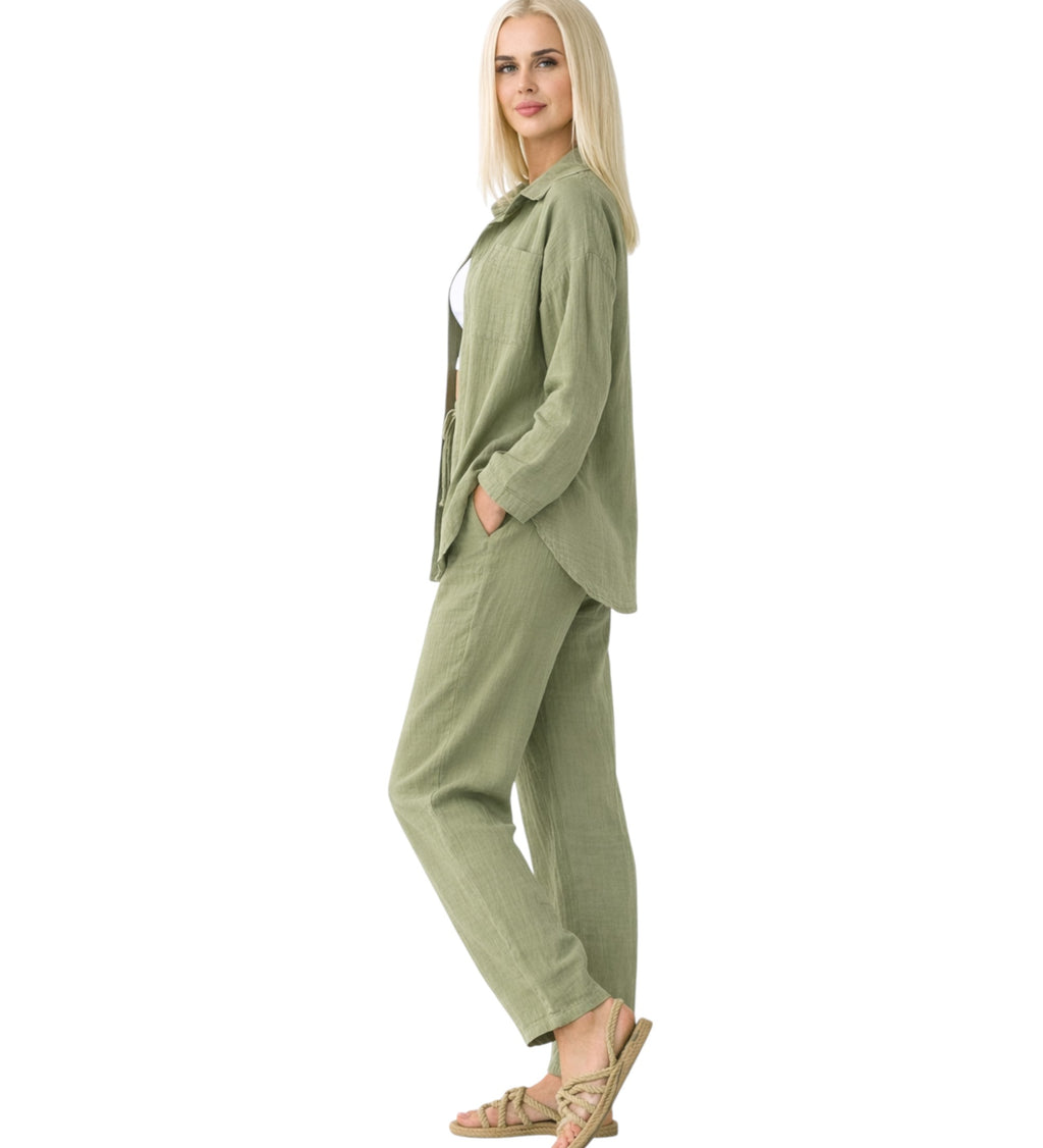 Hemdbluse Damen aus Musselin - Oversize Bluse Langarm mit Kragen