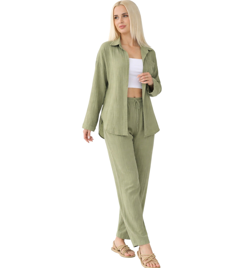 Hemdbluse Damen aus Musselin - Oversize Bluse Langarm mit Kragen