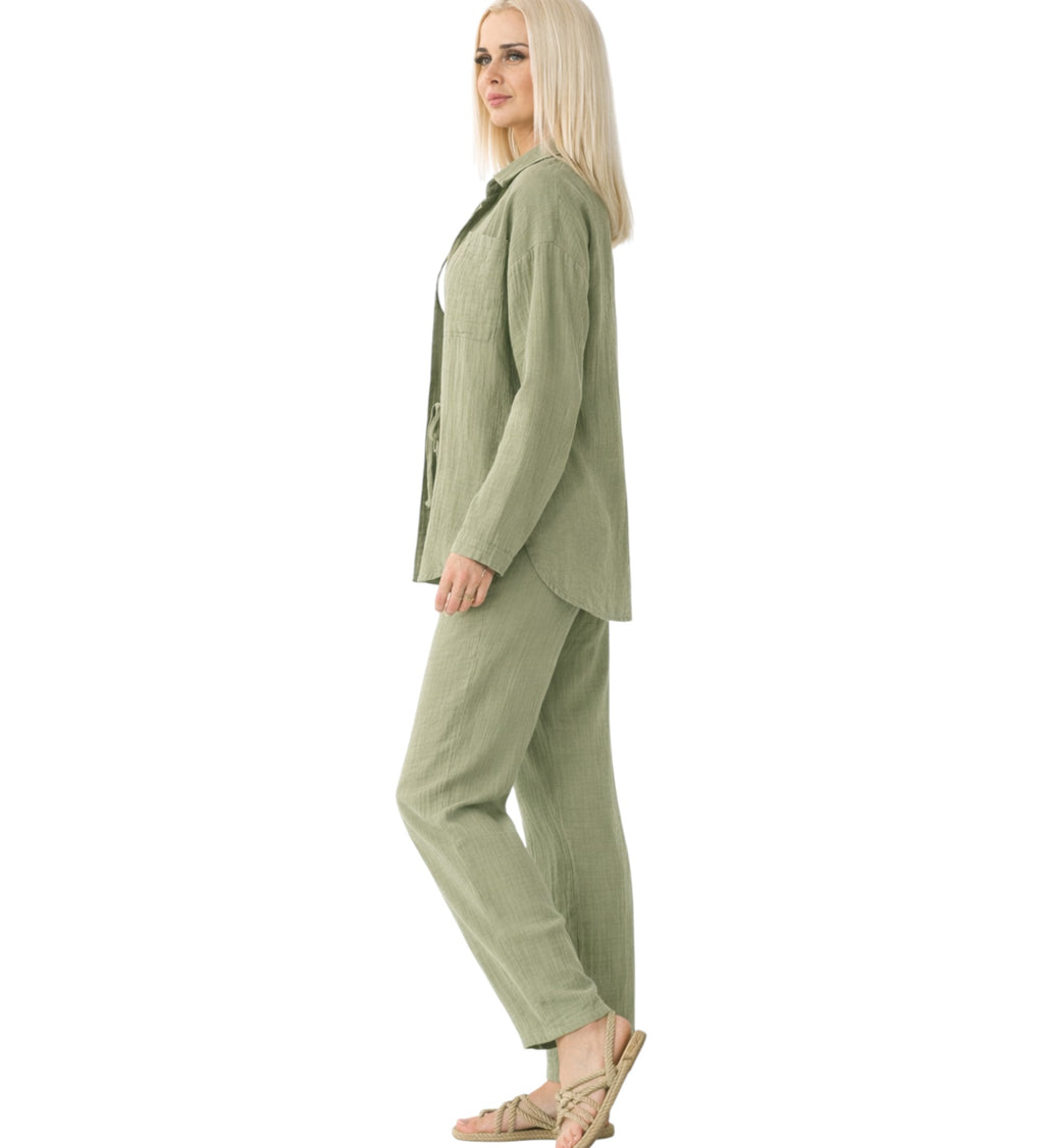 Hemdbluse Damen aus Musselin - Oversize Bluse Langarm mit Kragen