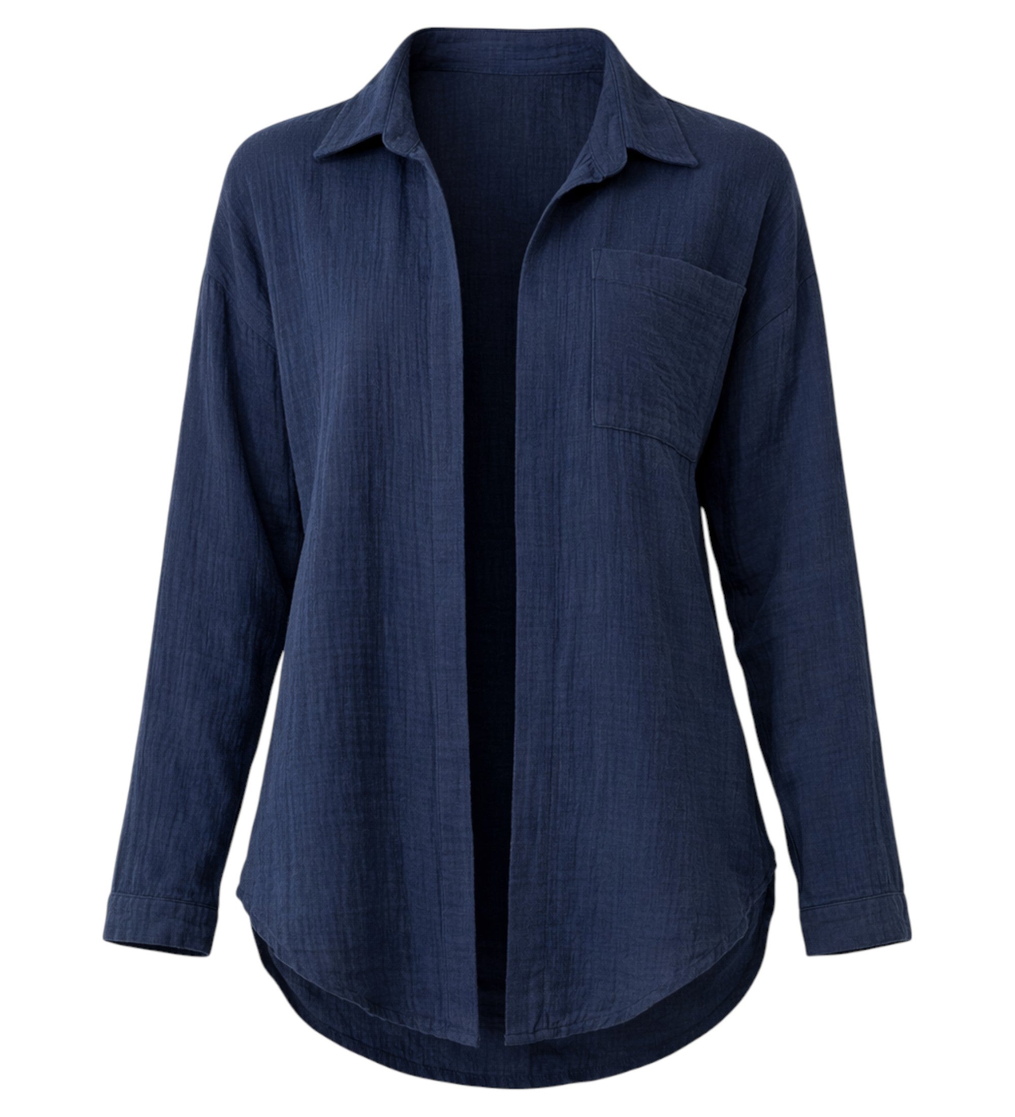 Hemdbluse Damen aus Musselin - Oversize Bluse Langarm mit Kragen