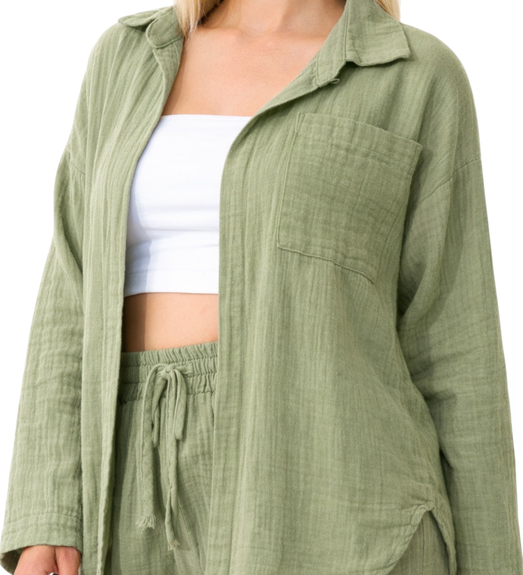 Hemdbluse Damen aus Musselin - Oversize Bluse Langarm mit Kragen