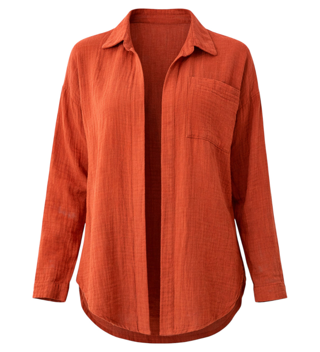 Hemdbluse Damen aus Musselin - Oversize Bluse Langarm mit Kragen
