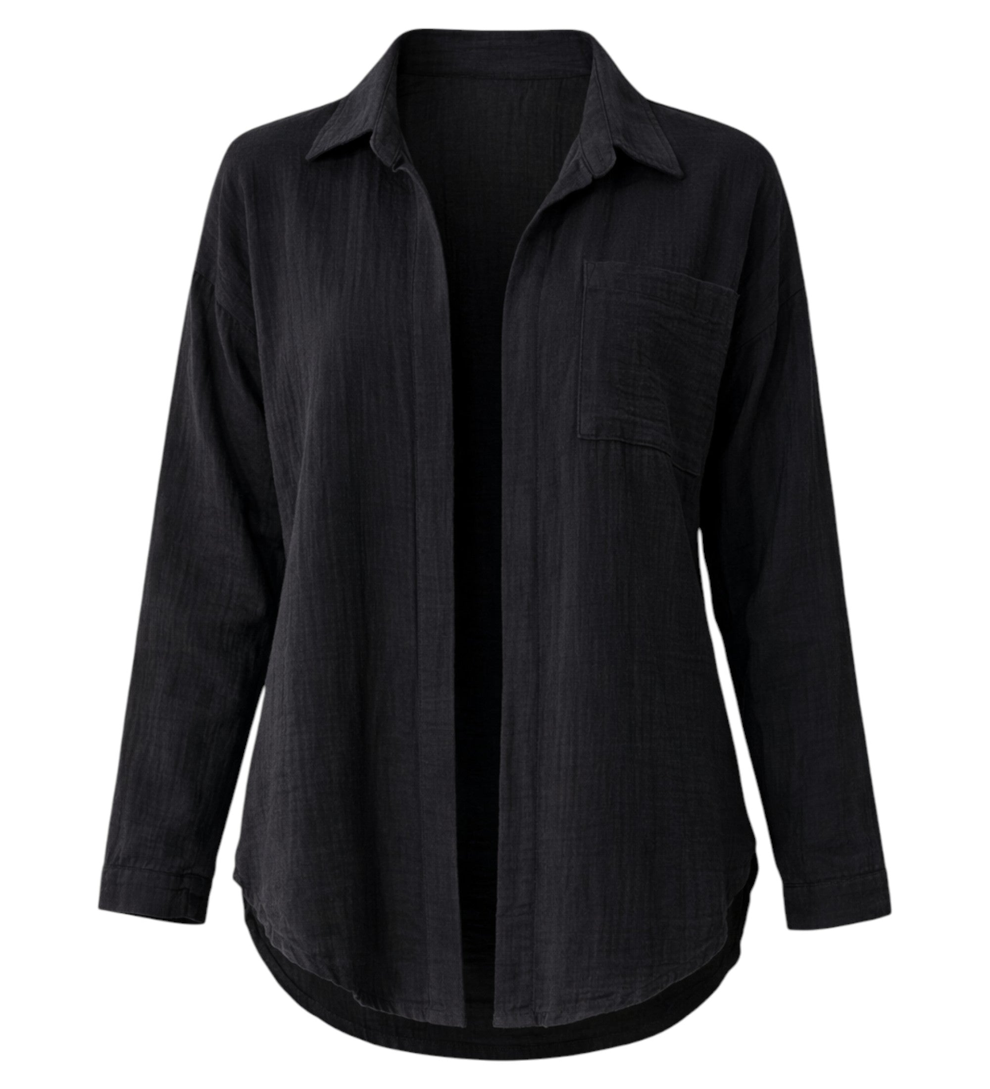 Hemdbluse Damen aus Musselin - Oversize Bluse Langarm mit Kragen