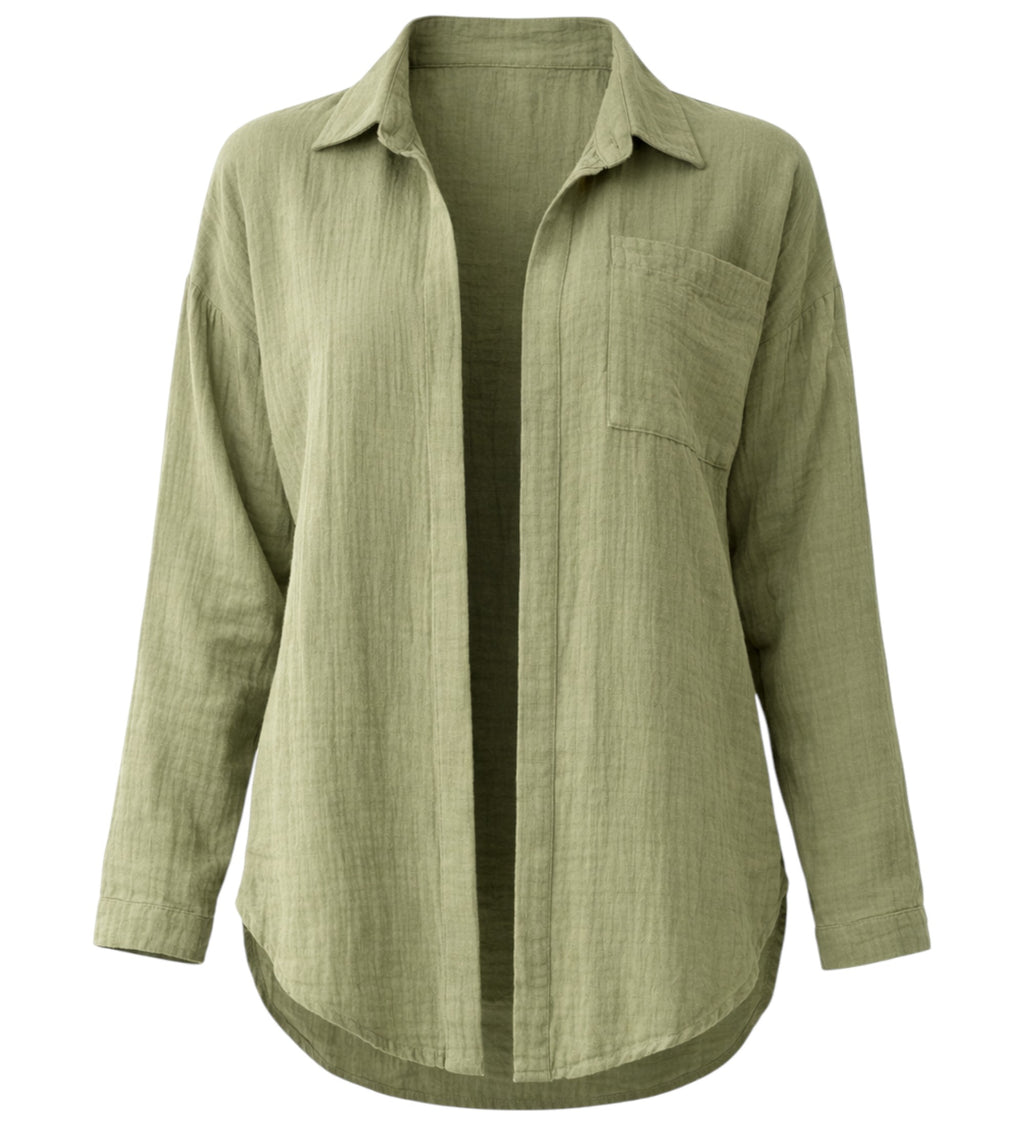 Hemdbluse Damen aus Musselin - Oversize Bluse Langarm mit Kragen