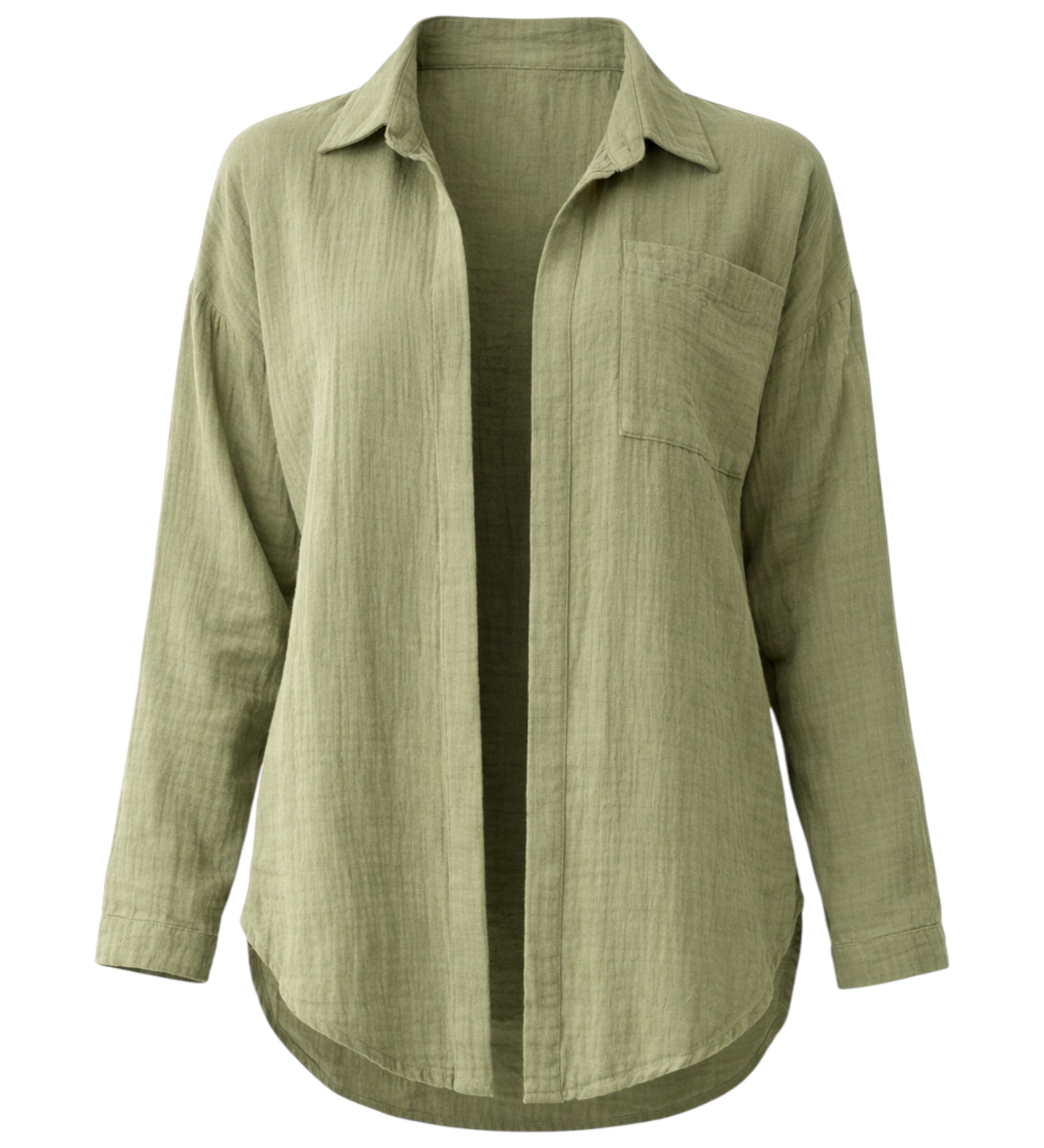 Hemdbluse Damen aus Musselin - Oversize Bluse Langarm mit Kragen