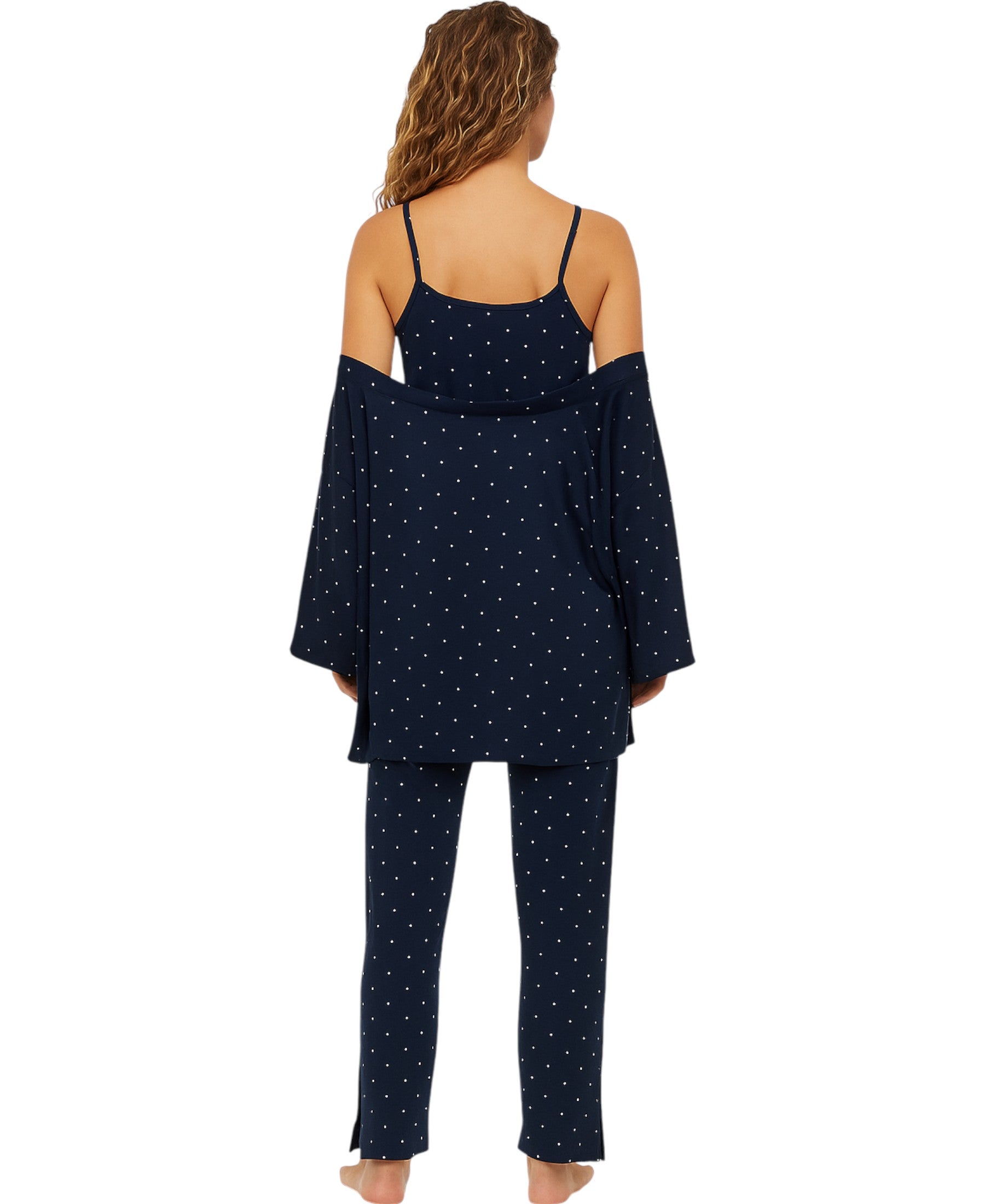 Pyjama Damen 3-teiliges Set - Hausanzug mit Top, Hose & Morgenmantel