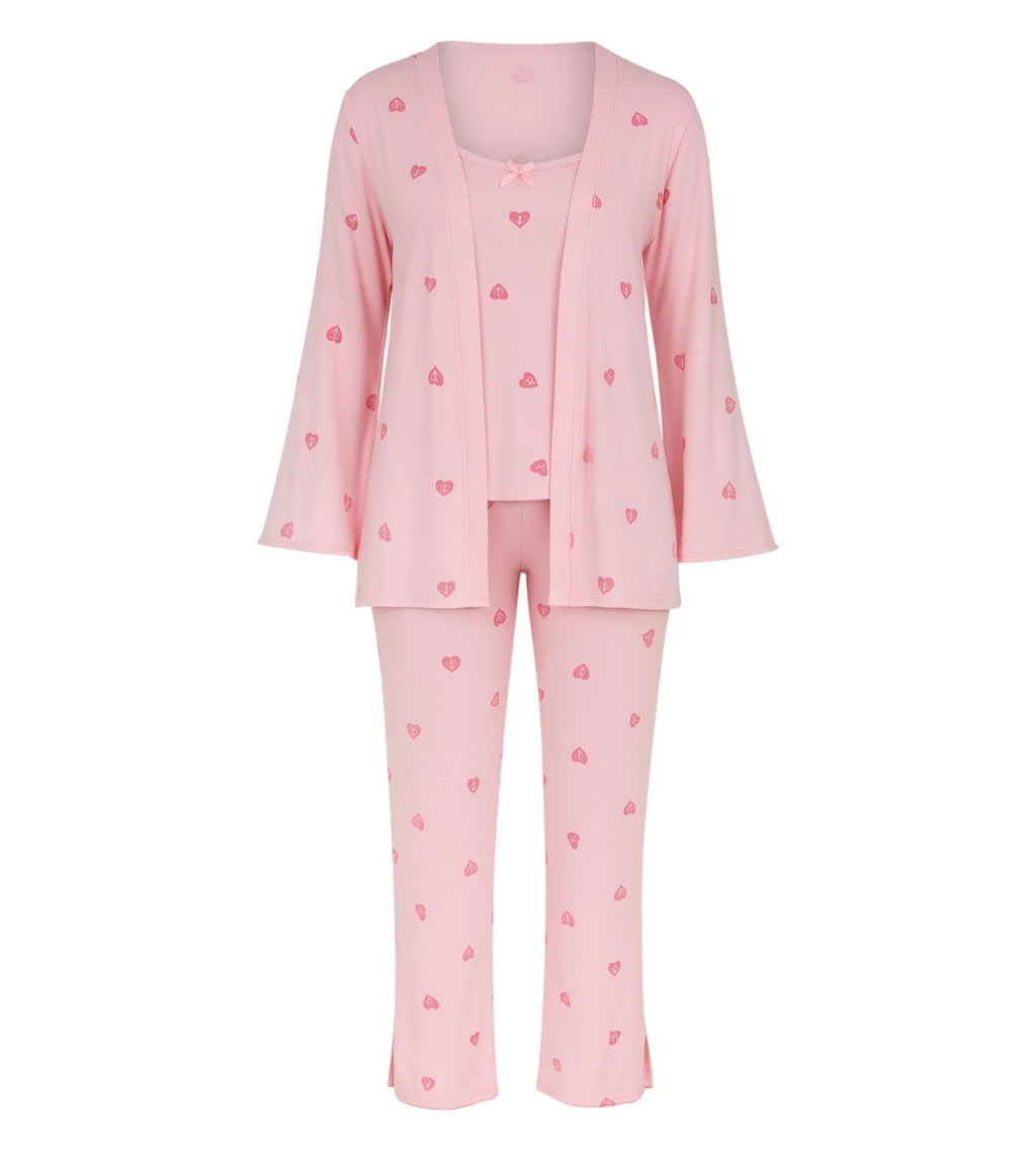 Pyjama Damen 3-teiliges Set - Hausanzug mit Top, Hose & Morgenmantel