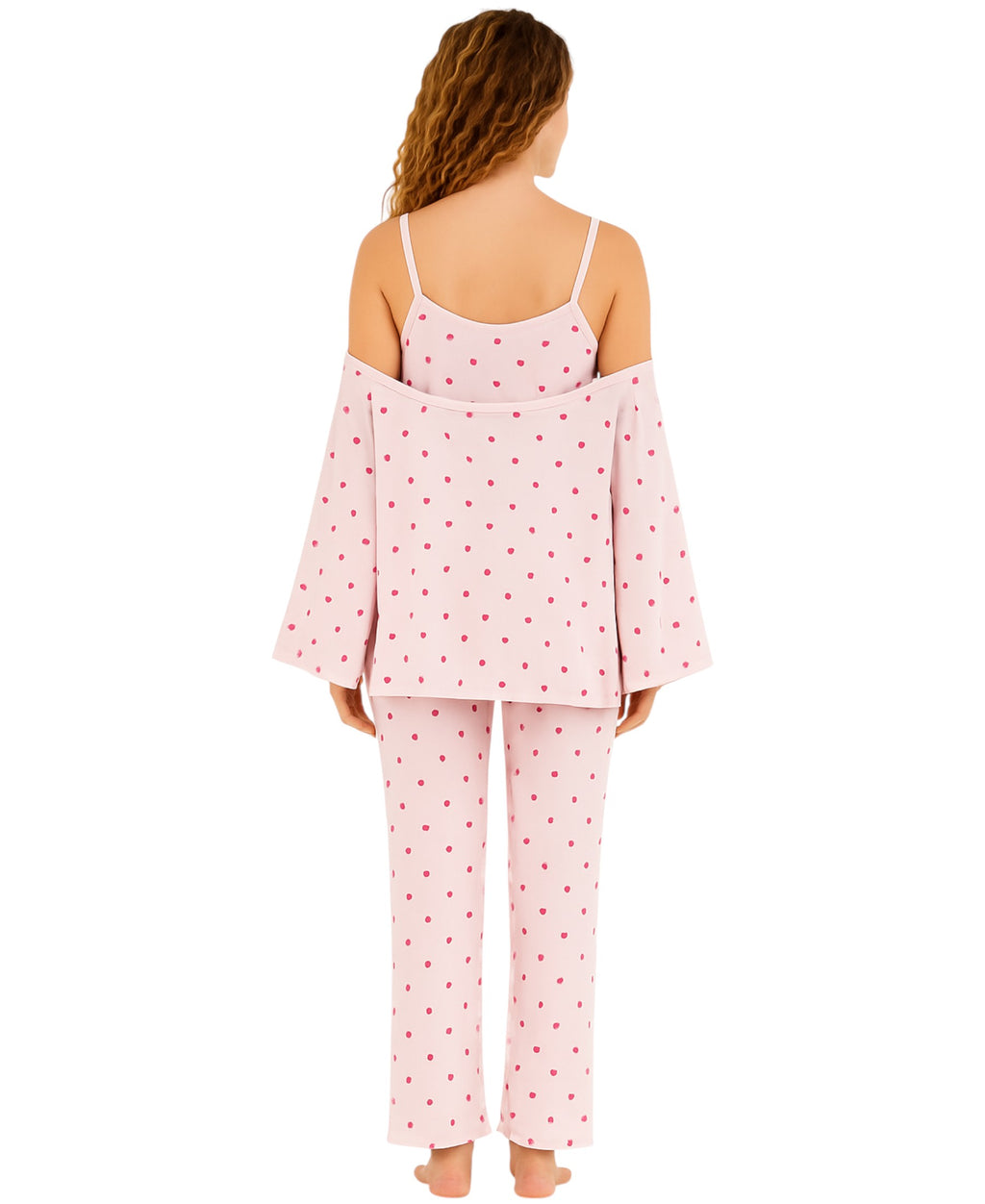 Pyjama Damen 3-teiliges Set - Hausanzug mit Top, Hose & Morgenmantel