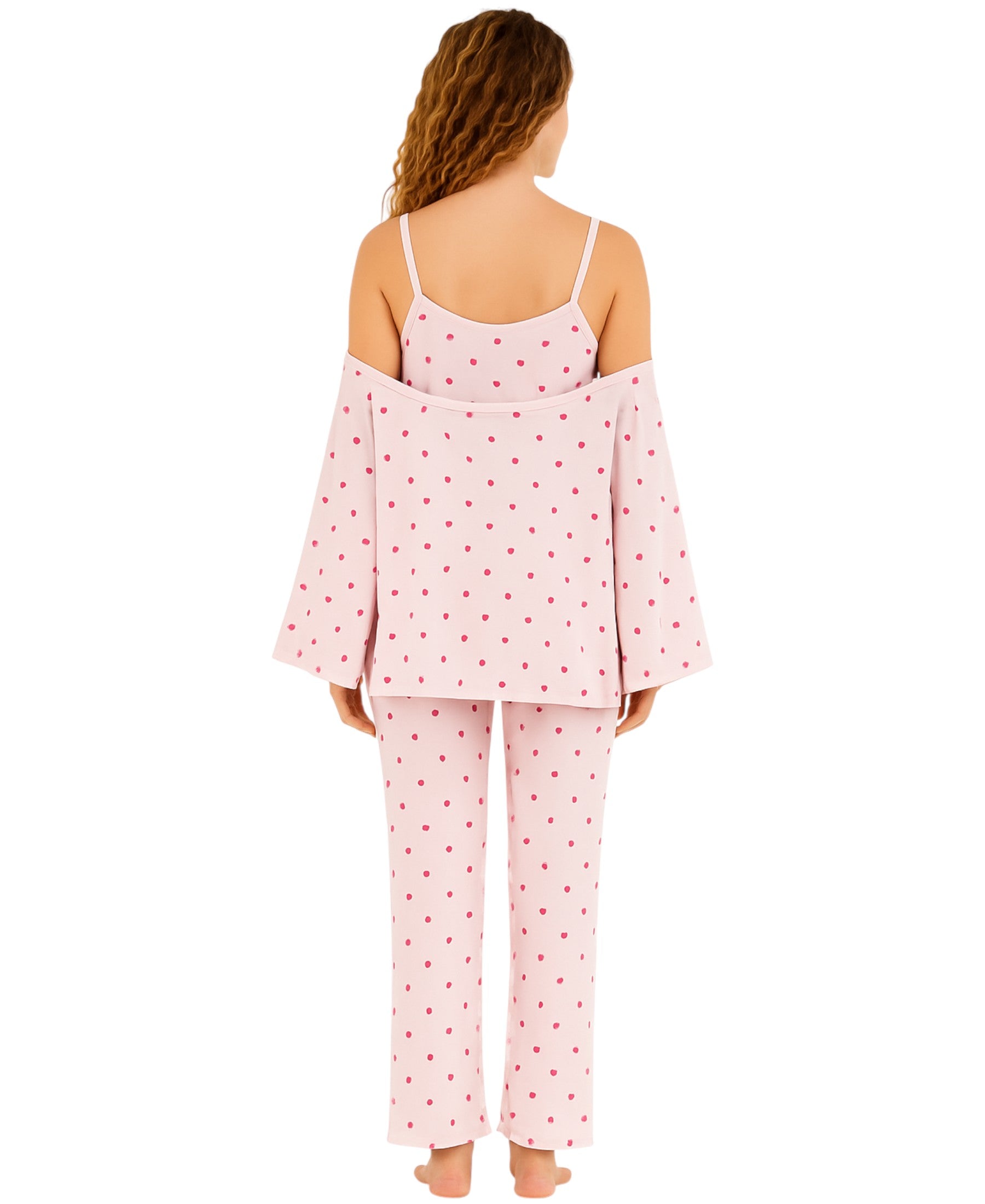 Pyjama Damen 3-teiliges Set - Hausanzug mit Top, Hose & Morgenmantel
