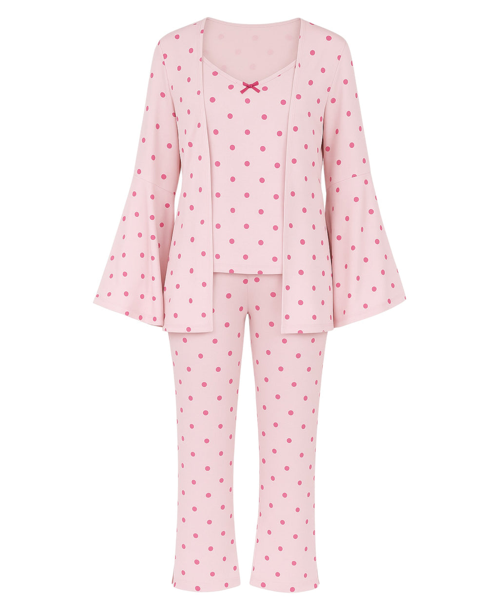 Pyjama Damen 3-teiliges Set - Hausanzug mit Top, Hose & Morgenmantel