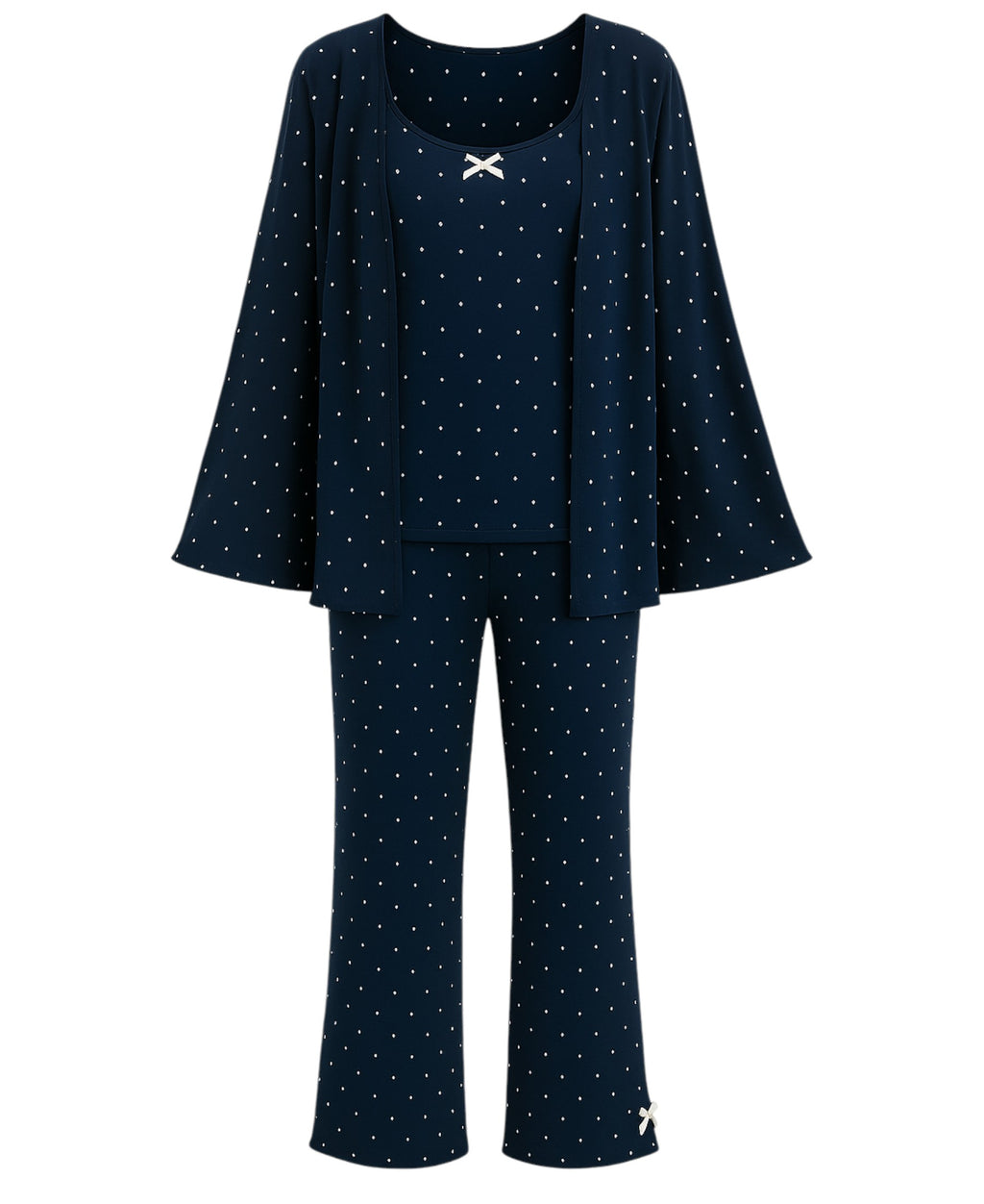 Pyjama Damen 3-teiliges Set - Hausanzug mit Top, Hose & Morgenmantel