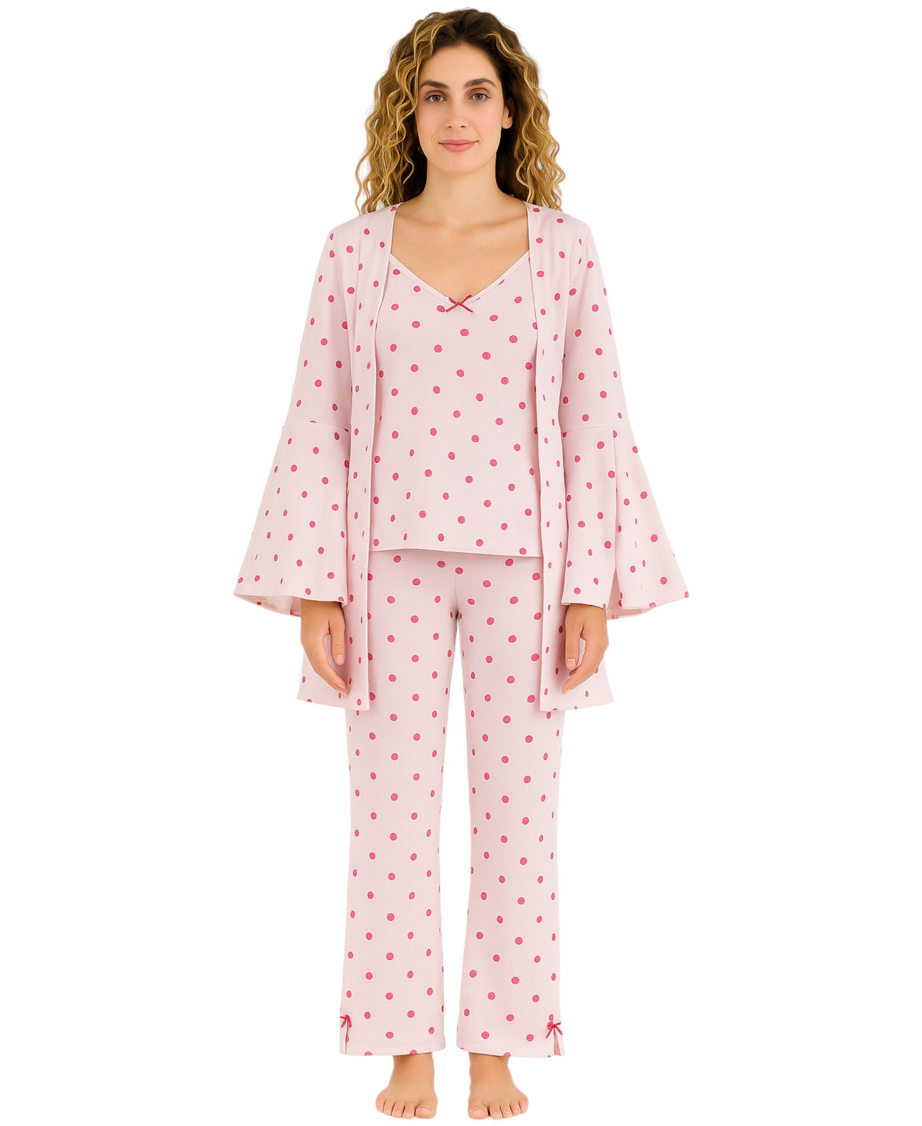 Pyjama Damen 3-teiliges Set - Hausanzug mit Top, Hose & Morgenmantel