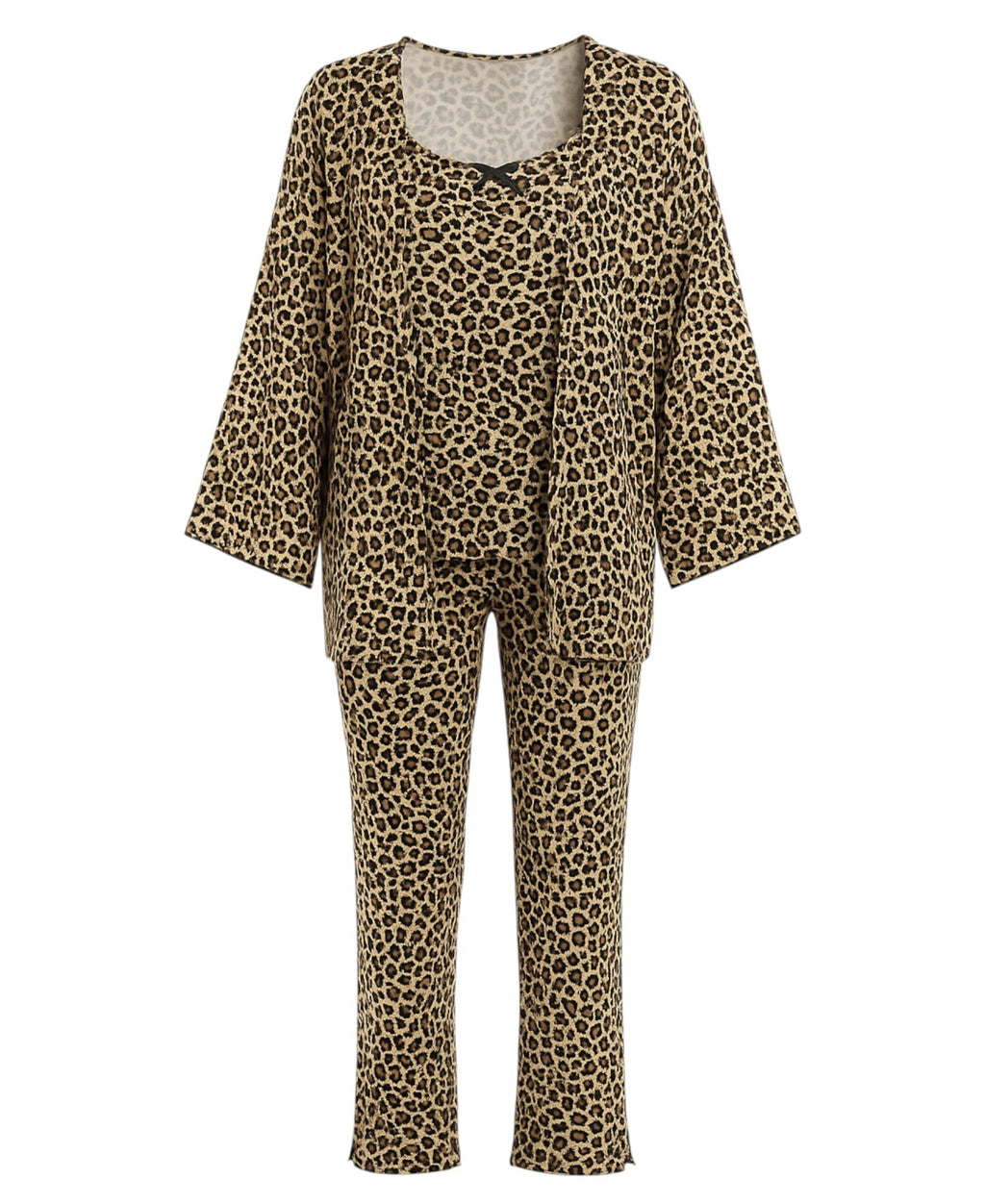 Pyjama Damen 3-teiliges Set - Hausanzug mit Top, Hose & Morgenmantel
