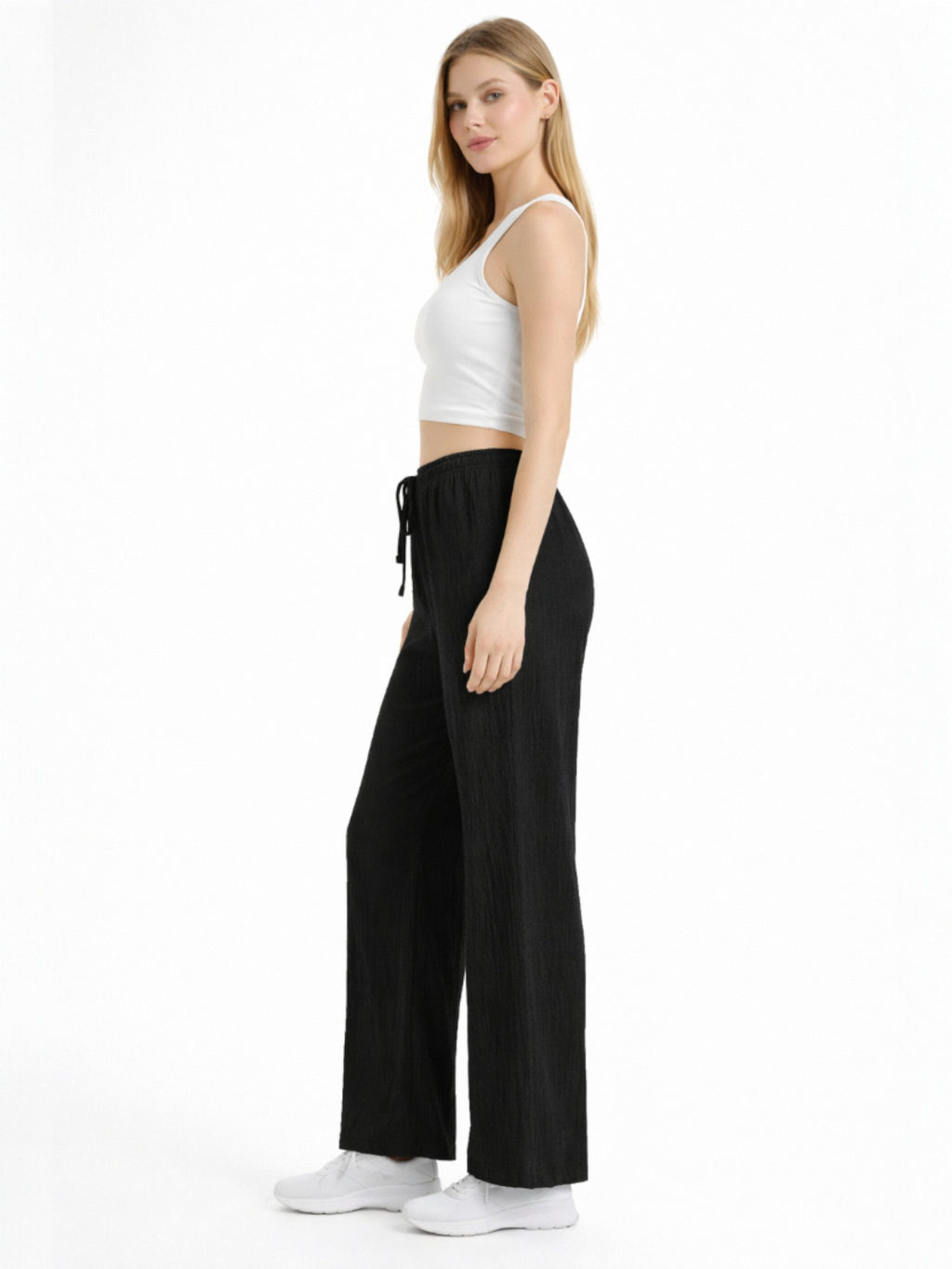 Palazzohose Damen Crinkle Hose – Weite Sommerhose elastischer Bund