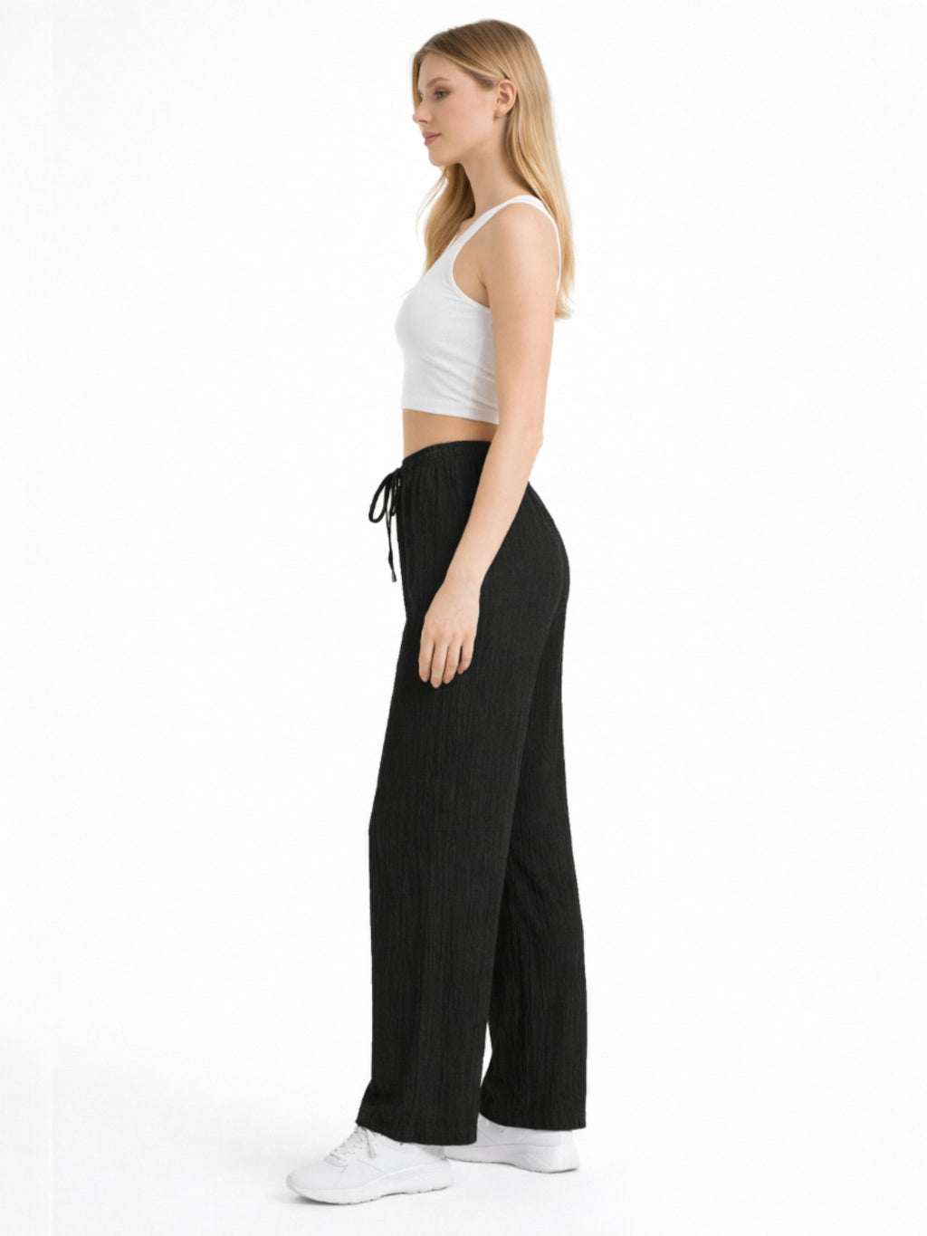 Palazzohose Damen Crinkle Hose – Weite Sommerhose elastischer Bund