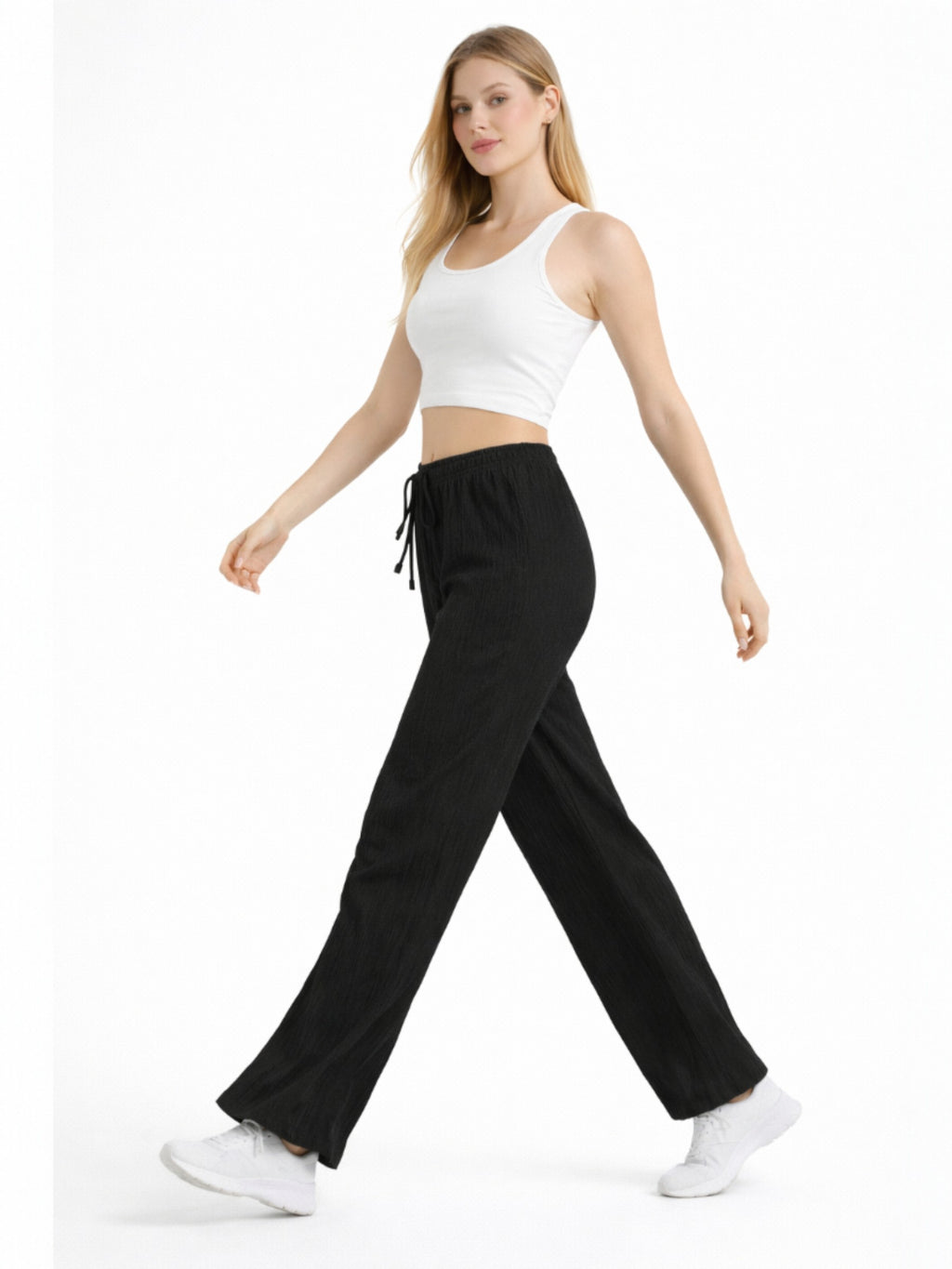 Palazzohose Damen Crinkle Hose – Weite Sommerhose elastischer Bund