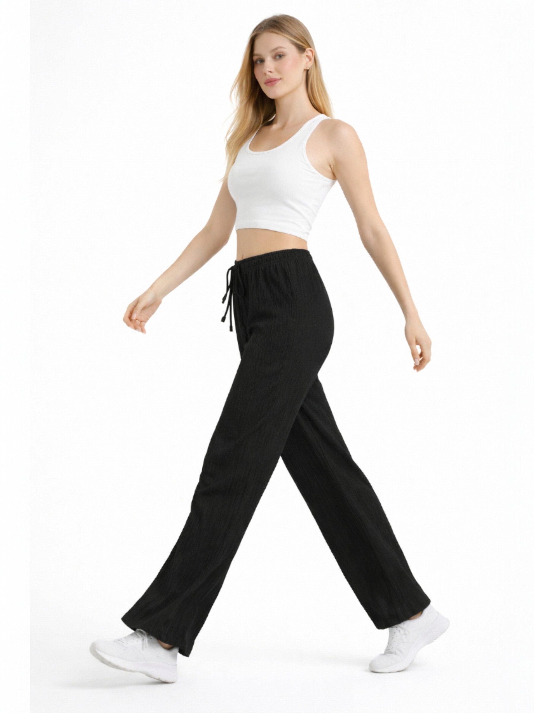 Palazzohose Damen Crinkle Hose – Weite Sommerhose elastischer Bund