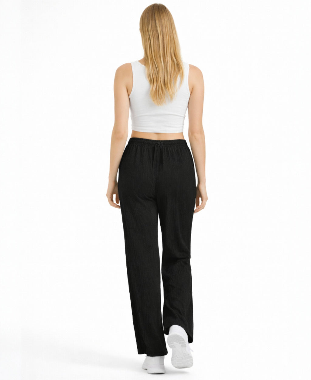 Palazzohose Damen Crinkle Hose – Weite Sommerhose elastischer Bund