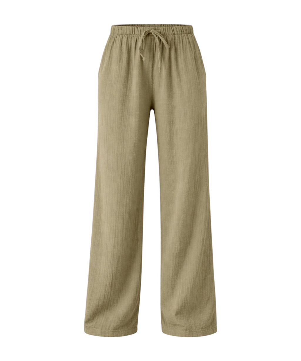 Palazzohose MusselinDamen Sommerhose 100 % Baumwolle, elastischer Bund