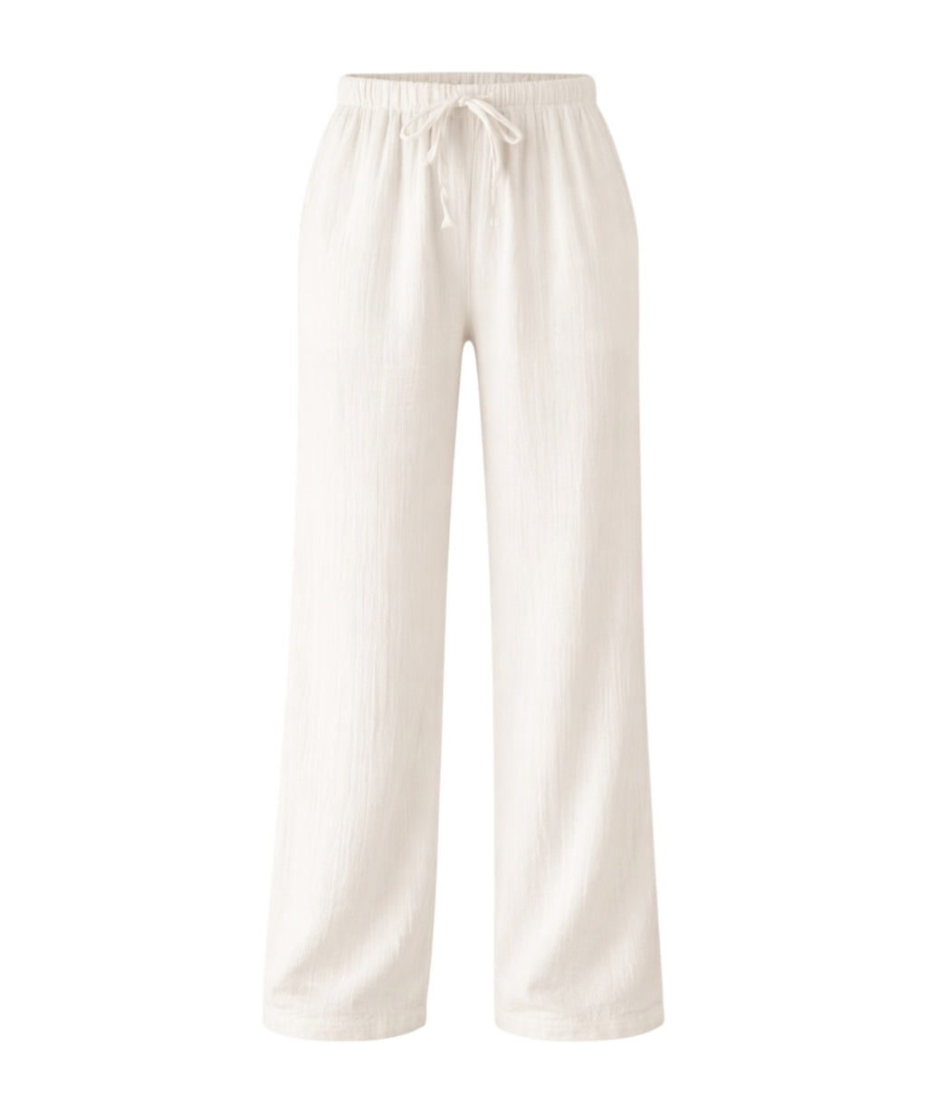 Palazzohose MusselinDamen Sommerhose 100 % Baumwolle, elastischer Bund